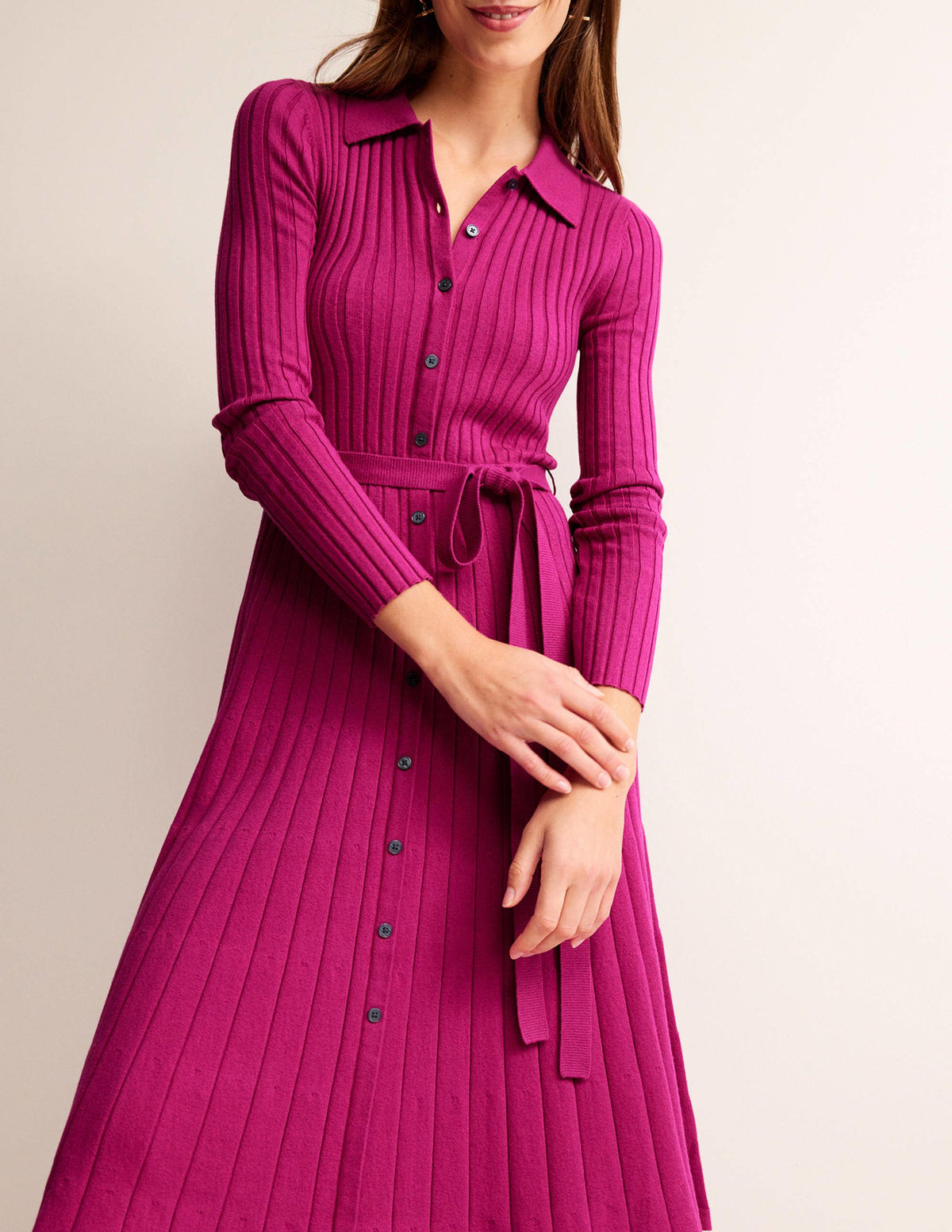 Rachel Knitted Shirt Dress-Vibrant Plum - Image 2