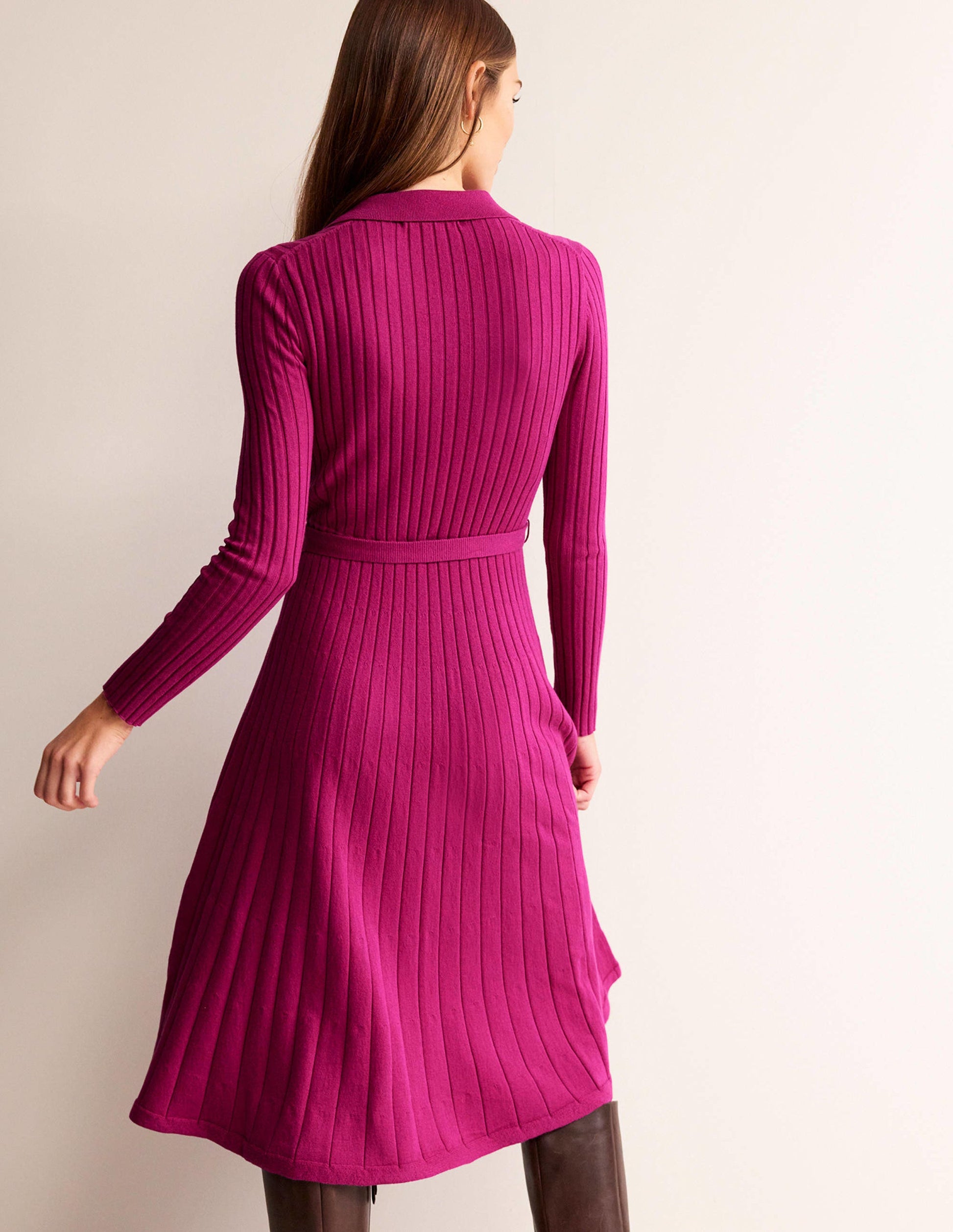 Rachel Knitted Shirt Dress-Vibrant Plum-3