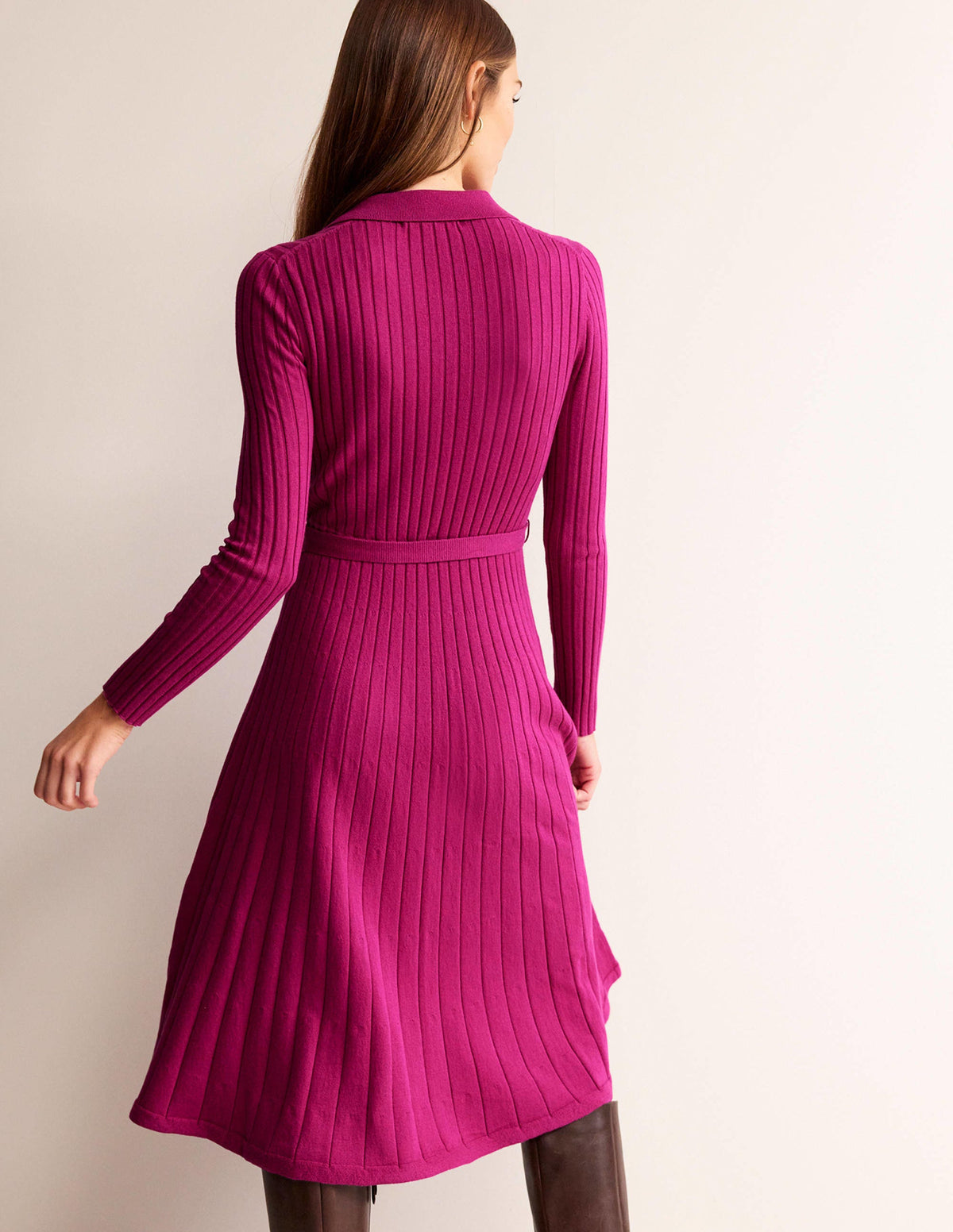 Rachel Knitted Shirt Dress-Vibrant Plum - Image 3