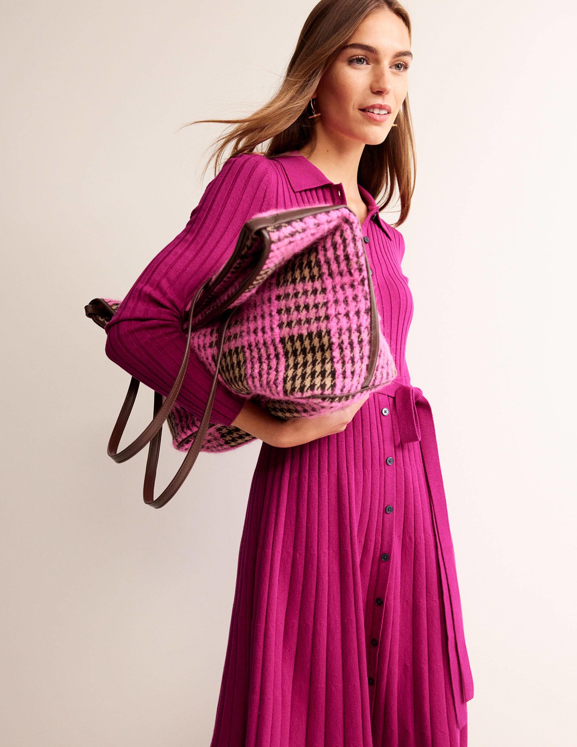 Rachel Knitted Shirt Dress-Vibrant Plum - Image 4