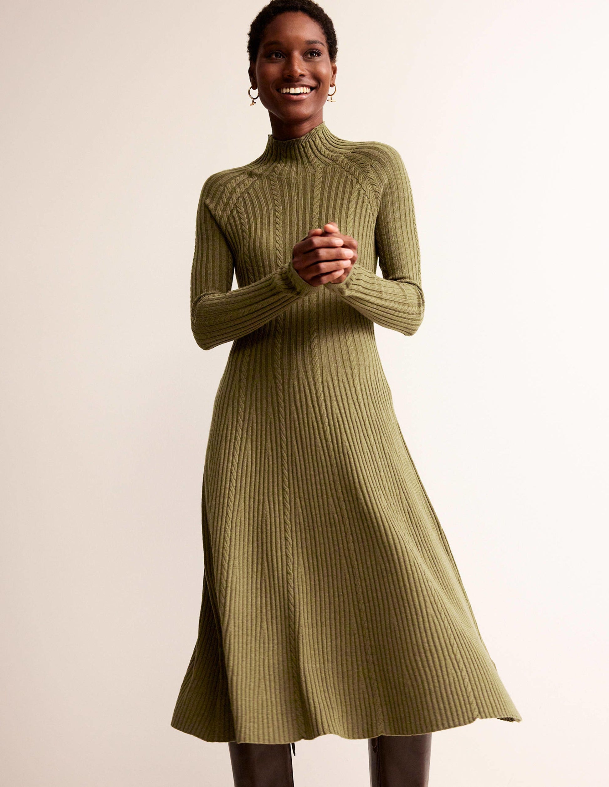 Tessa Knitted Dress-Dark Moss-1