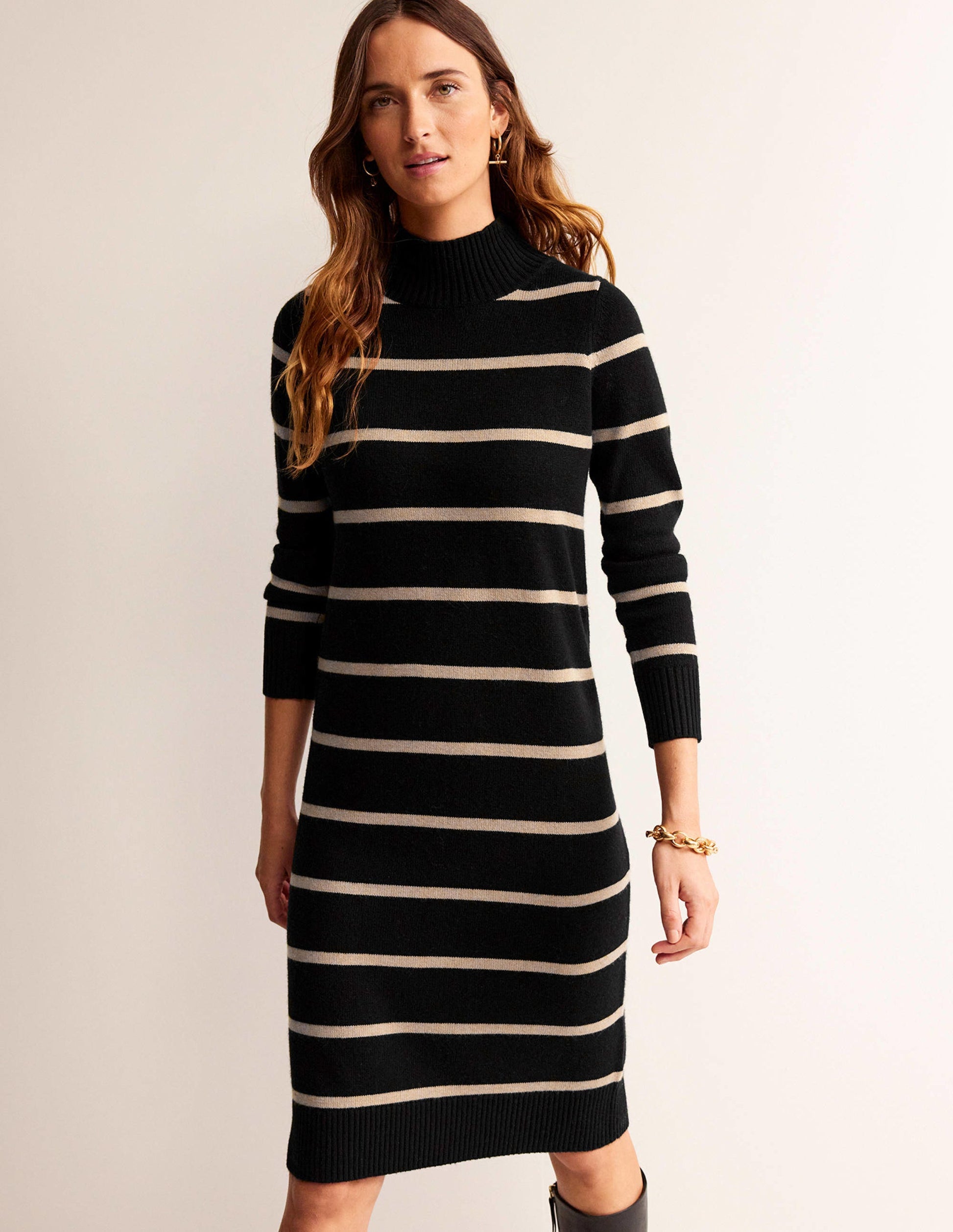Verity Knitted Dress-Black and Camel-4