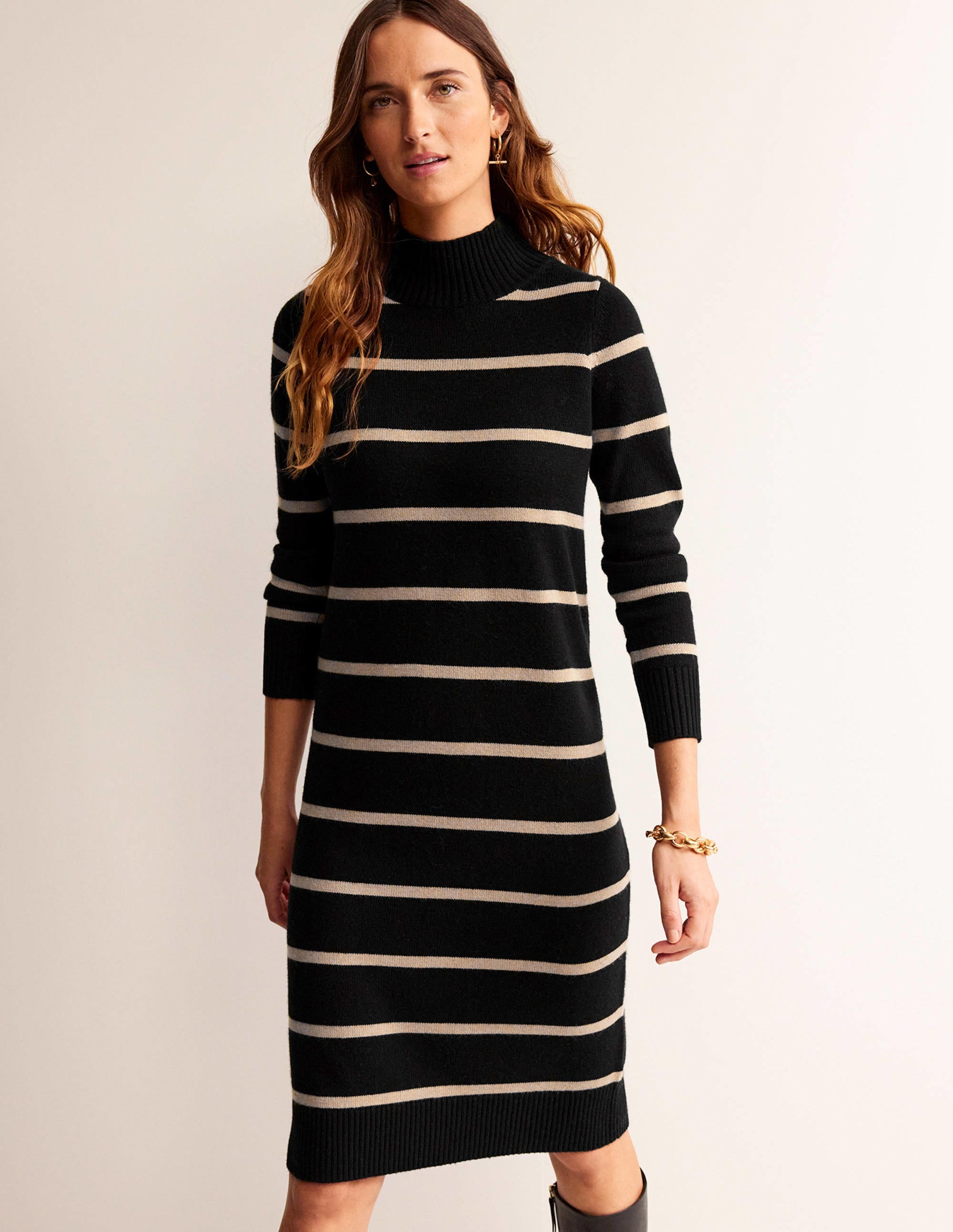 Verity Knitted Dress-Black and Camel - Image 4