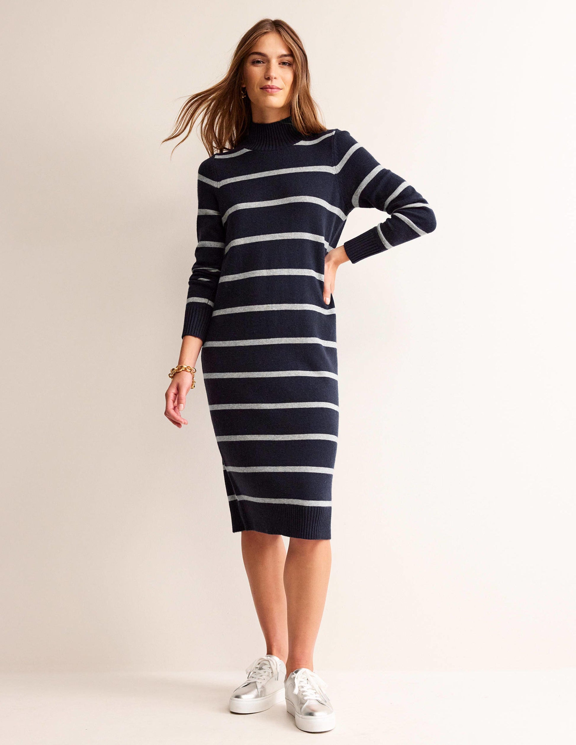 Verity Knitted Dress-Navy and Grey Melange-2