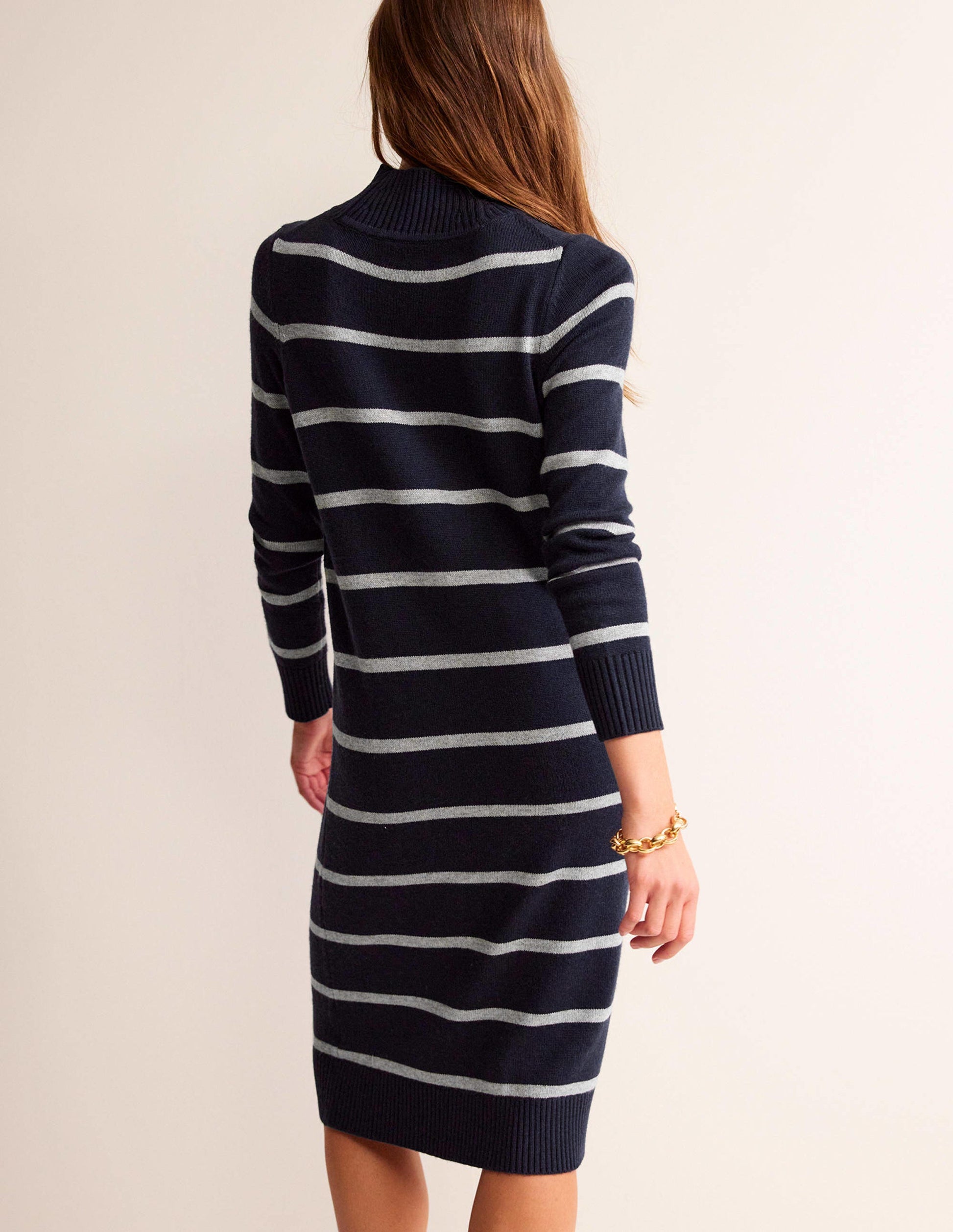 Verity Knitted Dress-Navy and Grey Melange-4