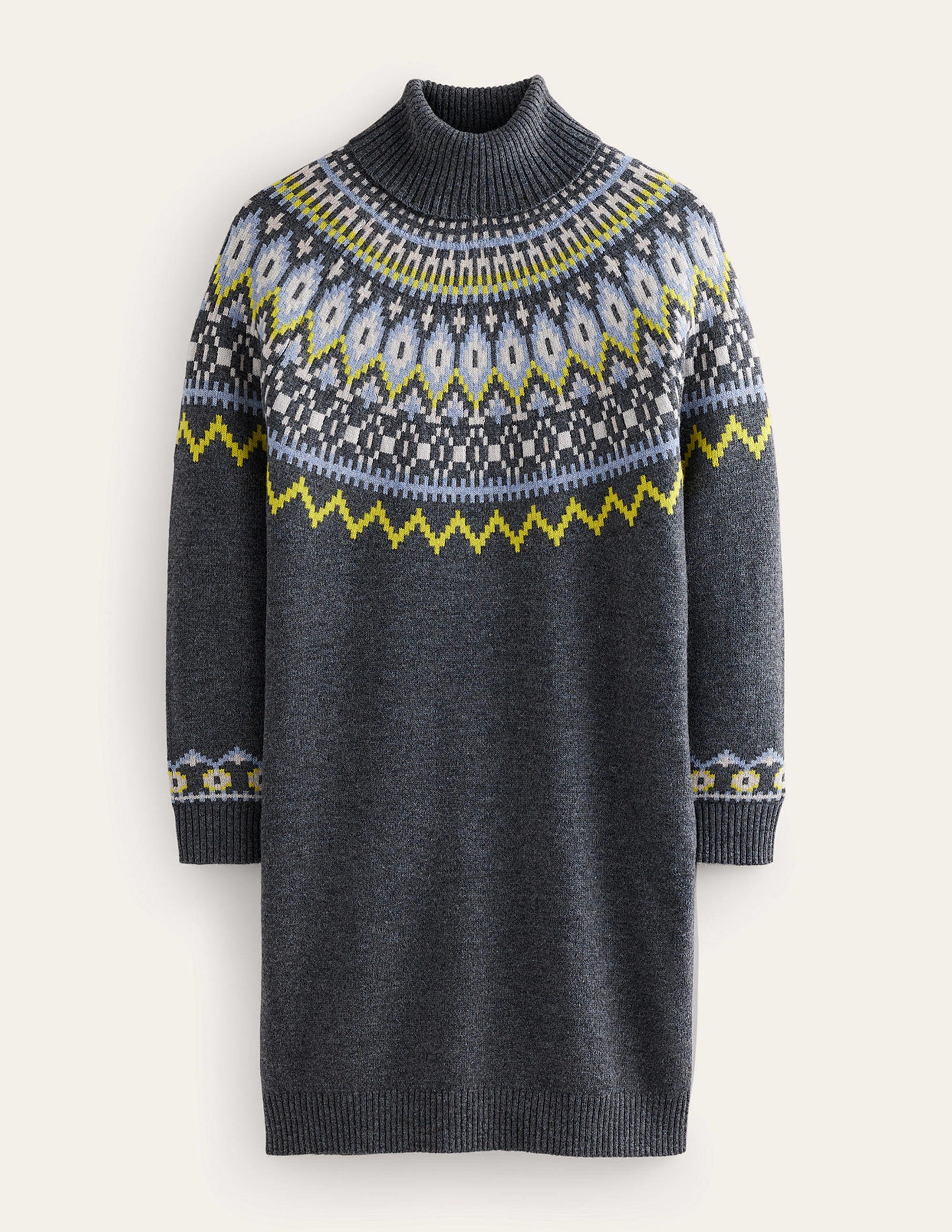 Edith Fair Isle Knitted Dress-Charcoal Melange-5