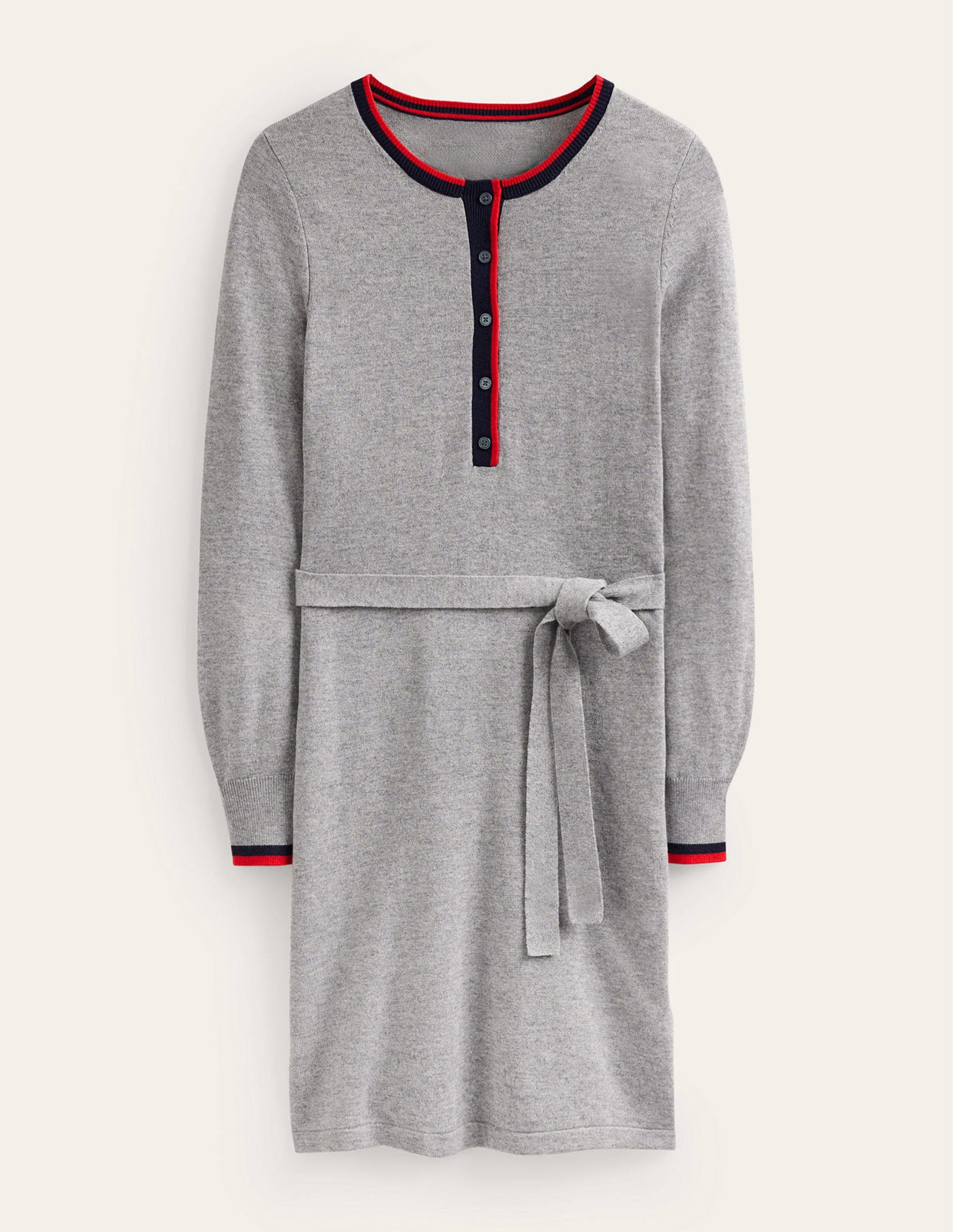Gemma Henley Knitted Dress-Grey Melange-5