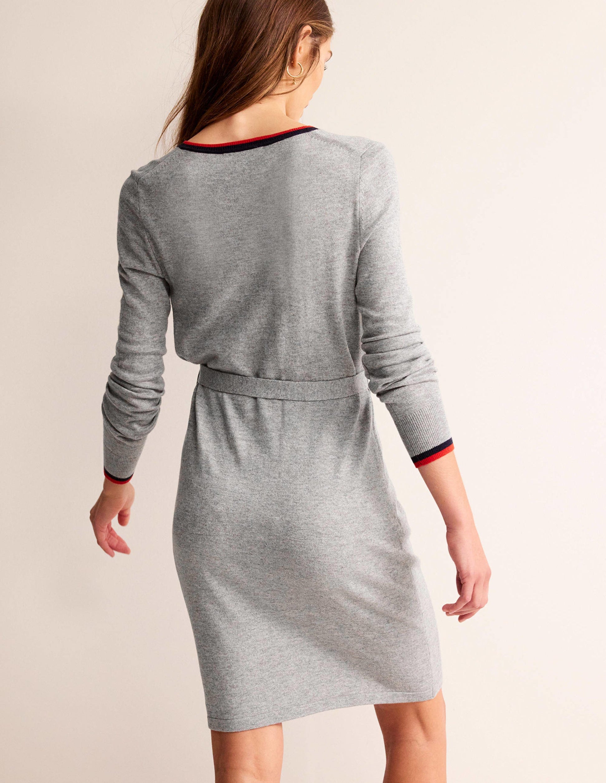 Gemma Henley Knitted Dress-Grey Melange-3