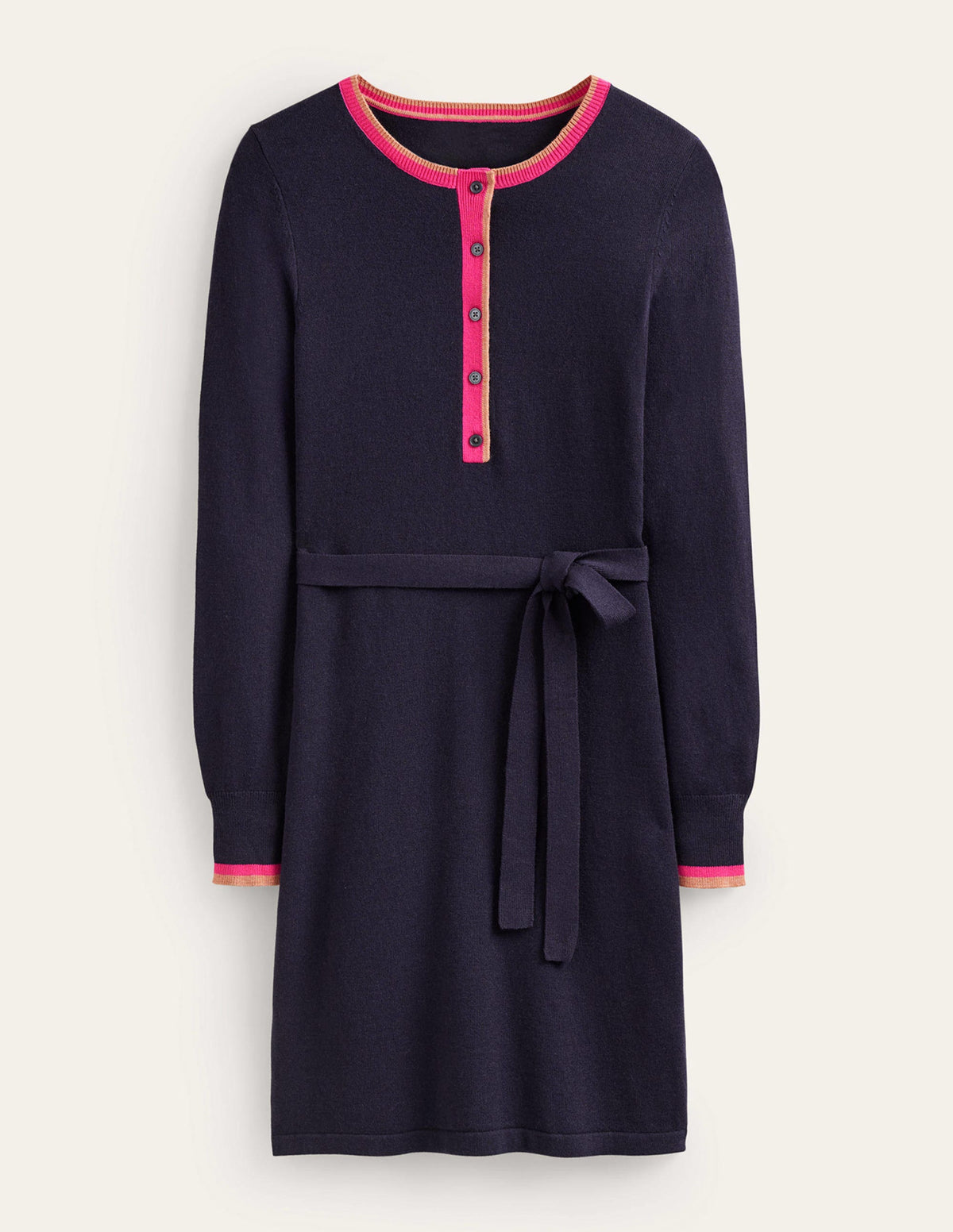 Gemma Henley Knitted Dress-Navy-6