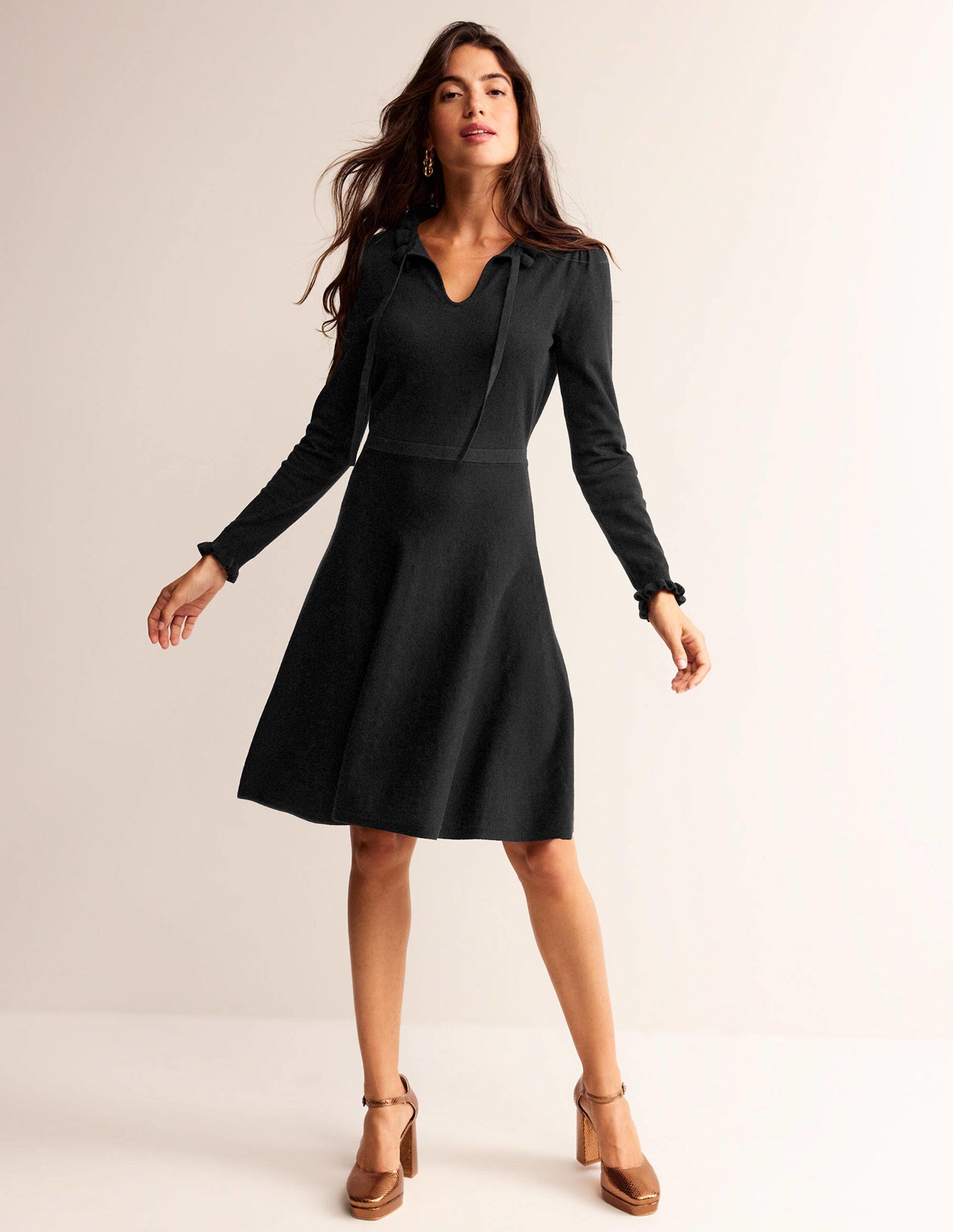 Ruffle-Detail Dress-Black-2