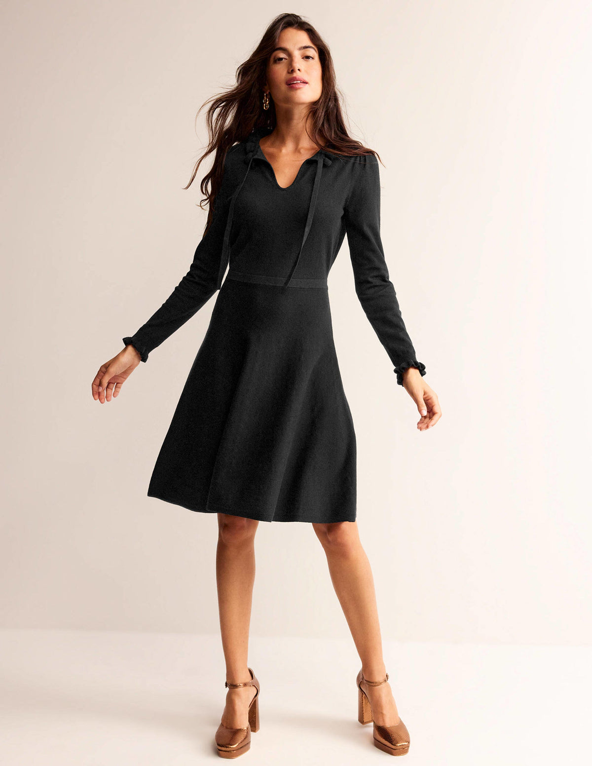 Ruffle-Detail Dress-Black - Image 2