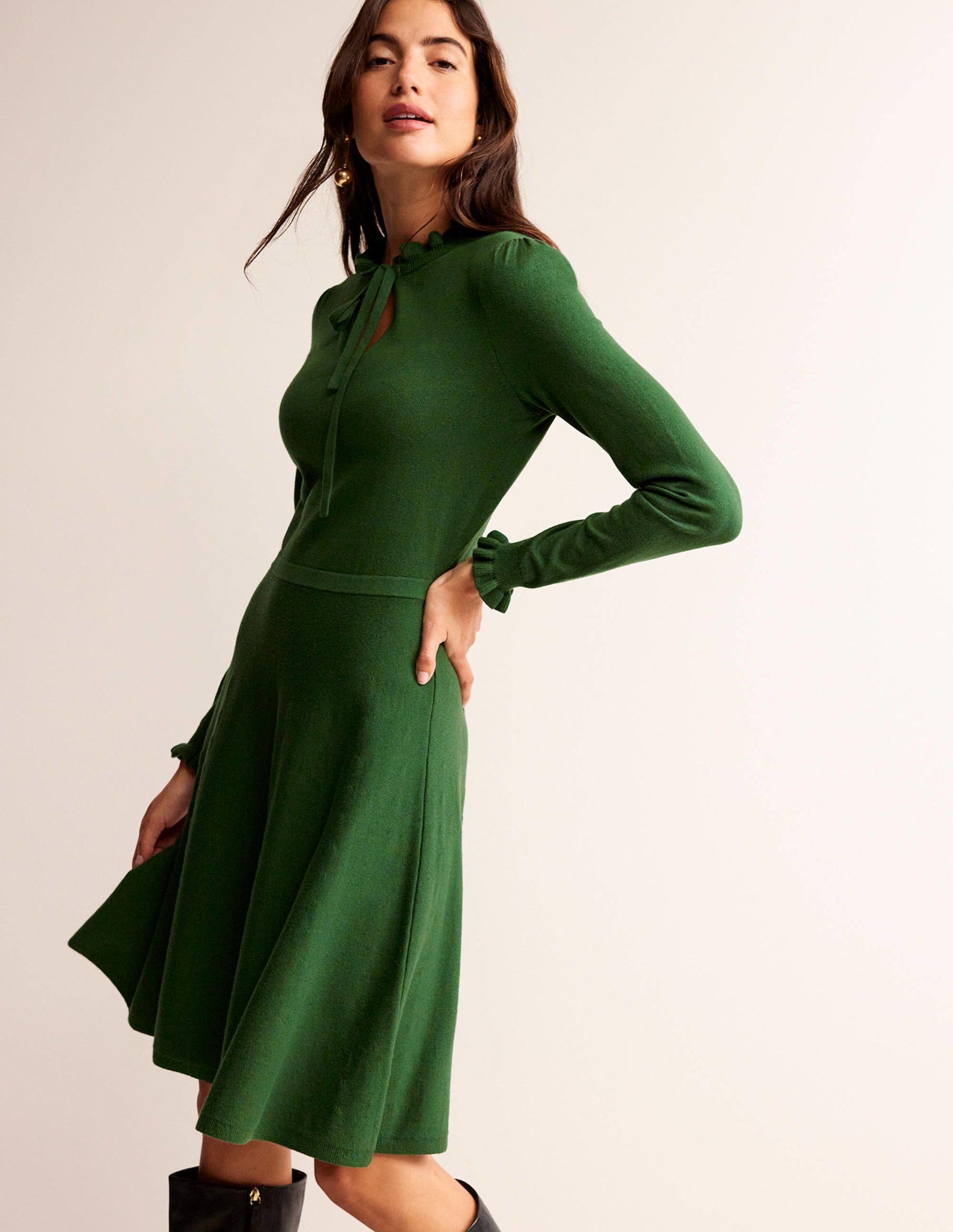 Ruffle-Detail Dress-Amazon Green-1