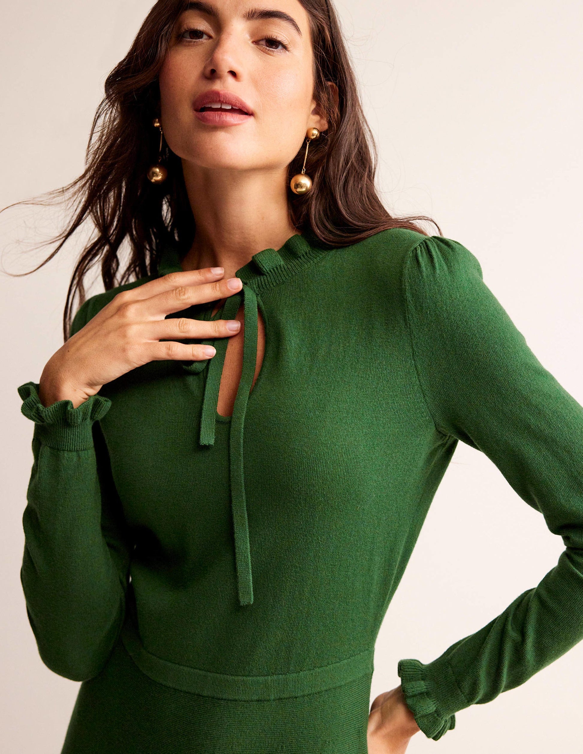 Ruffle-Detail Dress-Amazon Green-2