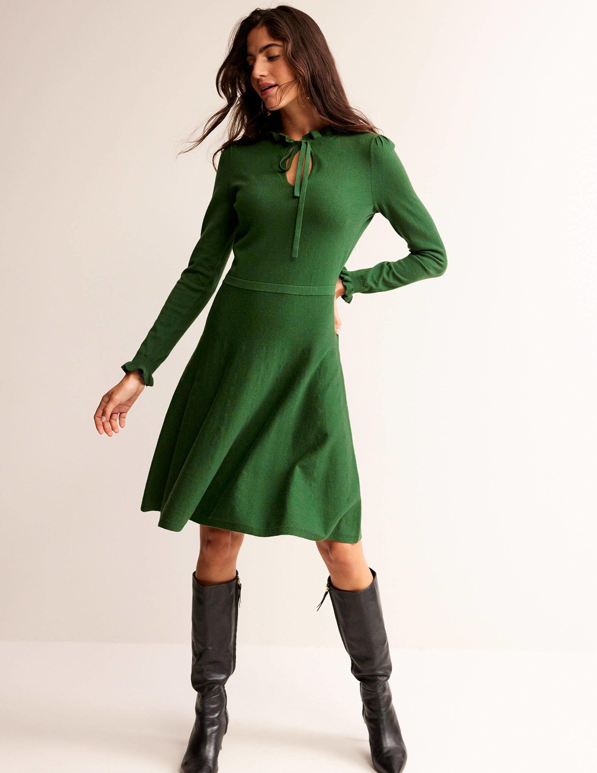 Ruffle-Detail Dress-Amazon Green - Image 4