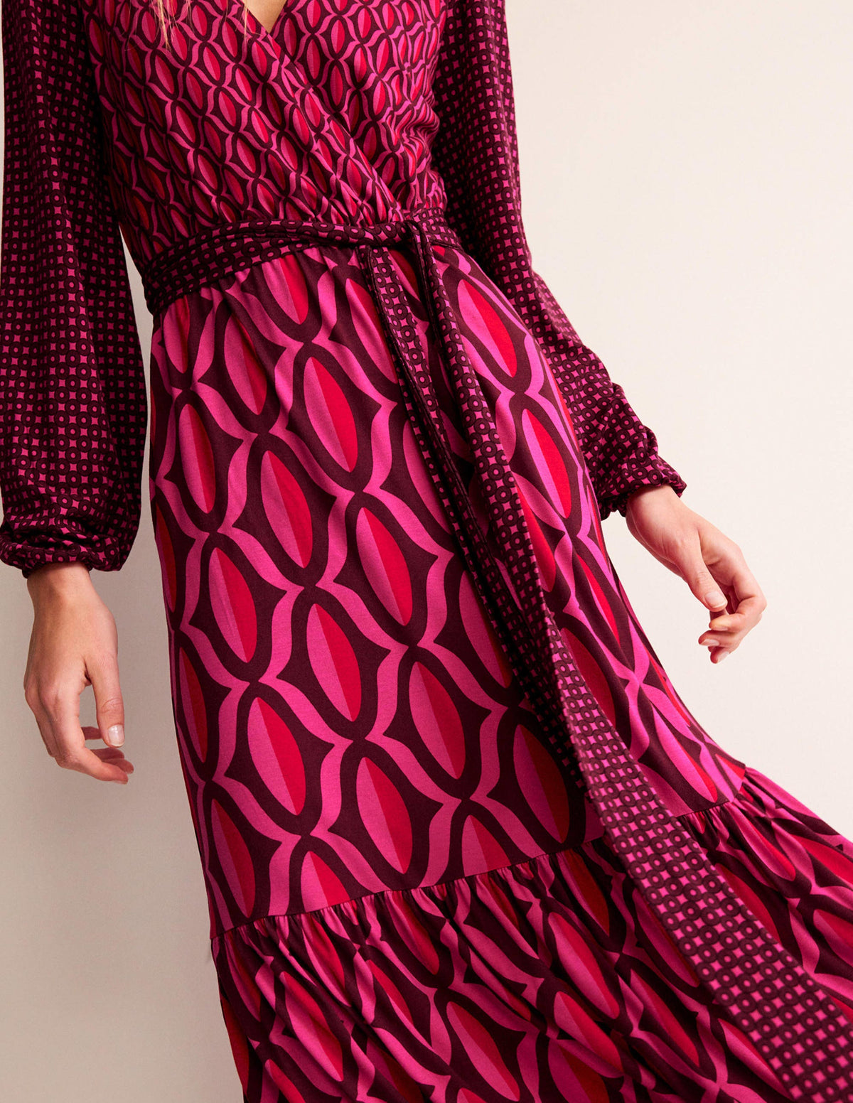 Jersey Maxi Wrap Dress-Vibrant Pink, Geo Valley - Image 3