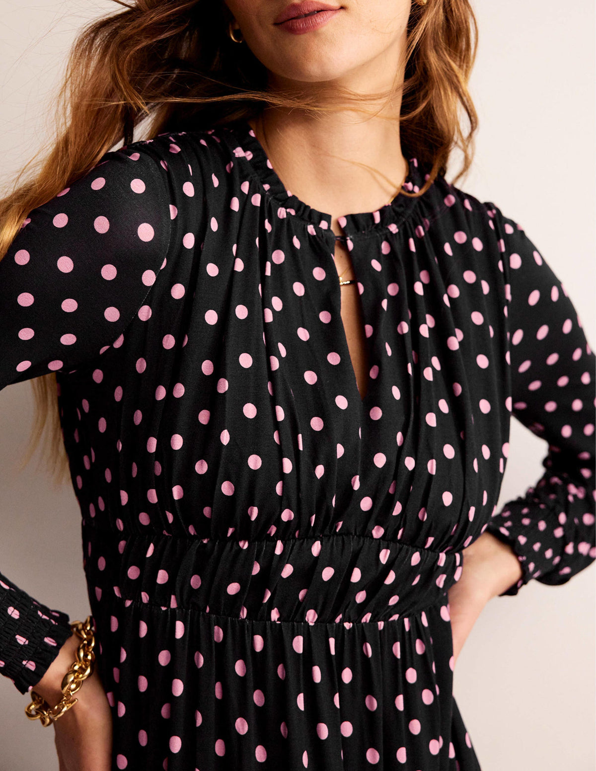 Rosanna Long Sleeve Tea Dress-Black, Spot-2