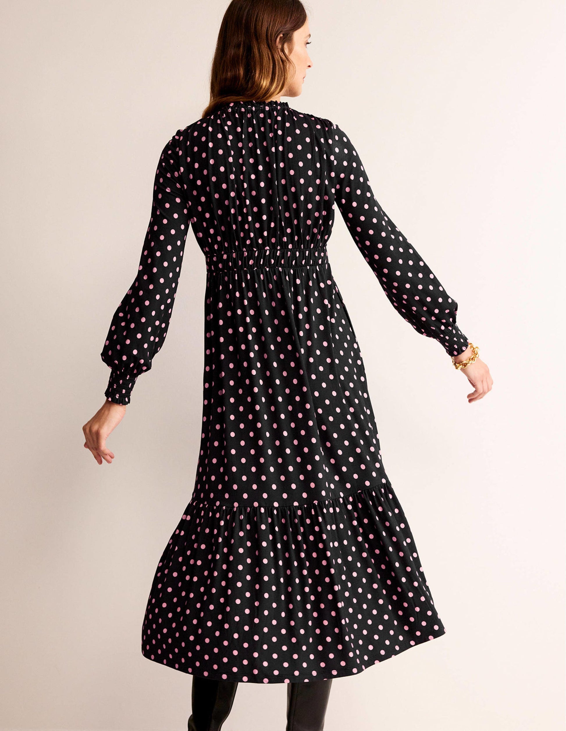 Rosanna Long Sleeve Tea Dress-Black, Spot-3