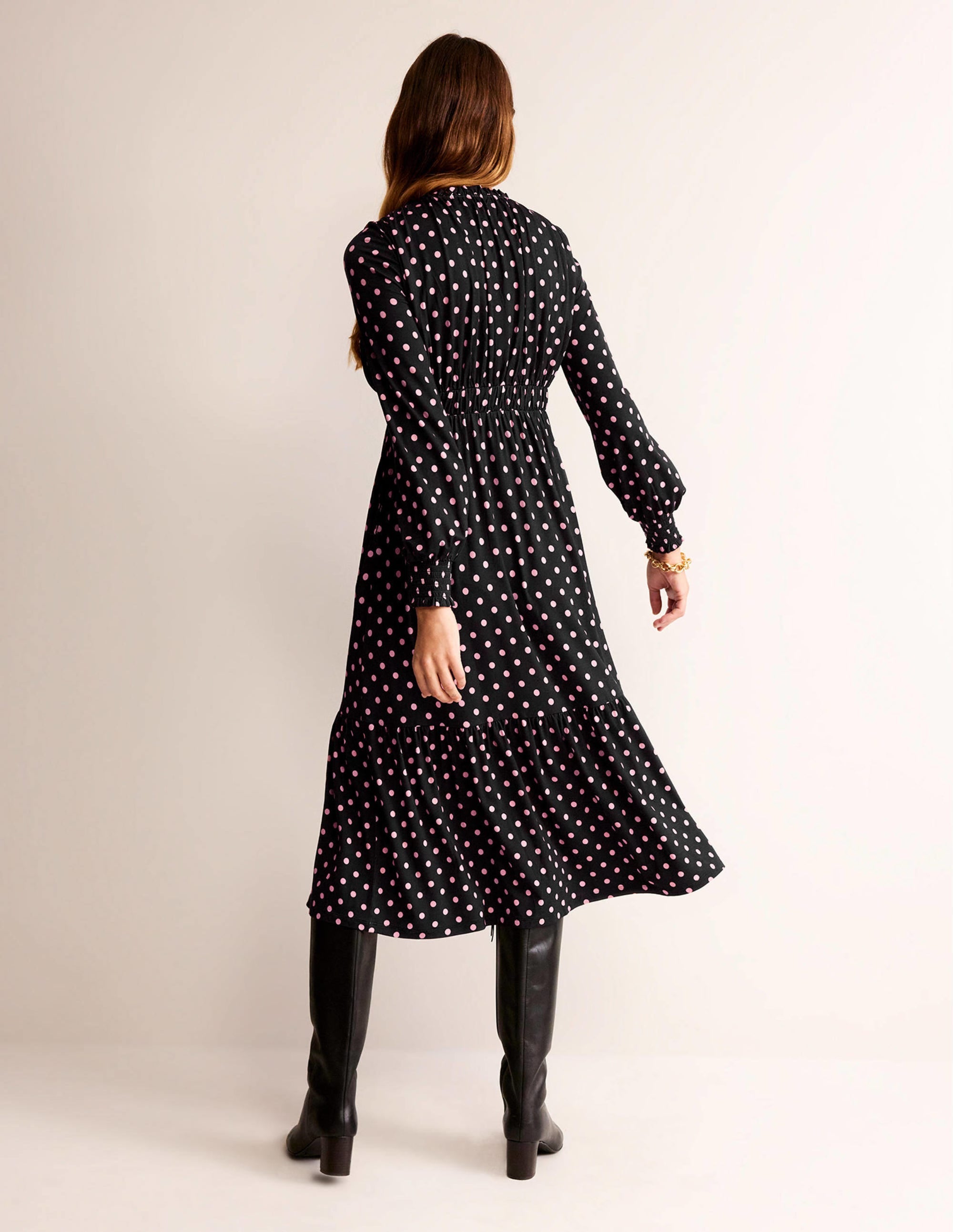 Rosanna Long Sleeve Tea Dress-Black, Spot - Image 6