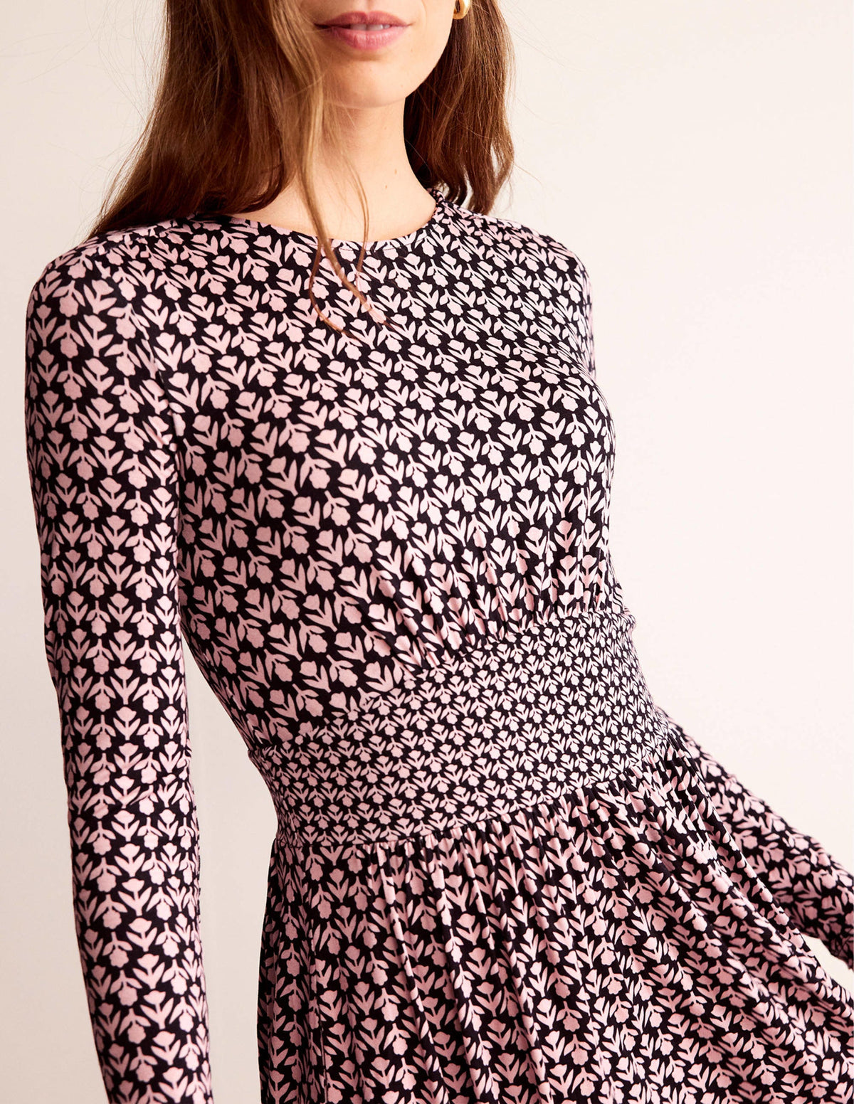 Thea Long Sleeve Midi Dress-Black and Milkshake, Tulip Pop-2