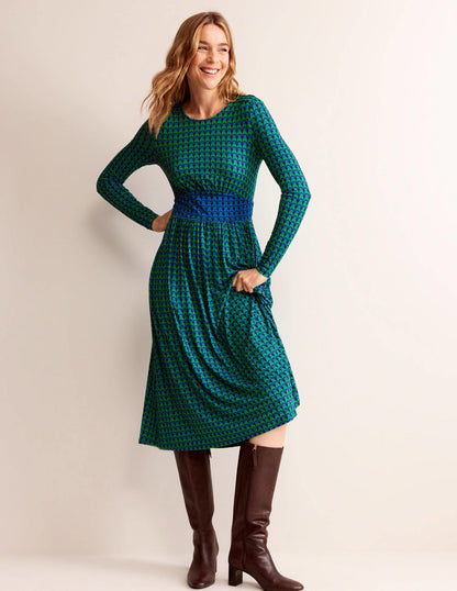 Thea Long Sleeve Midi Dress-Veridian Green, Geo Charm-1