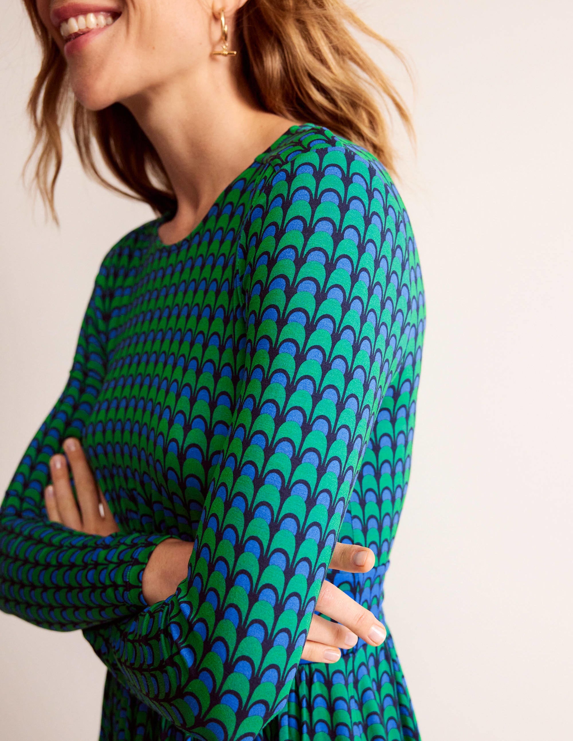 Thea Long Sleeve Midi Dress-Veridian Green, Geo Charm - Image 2