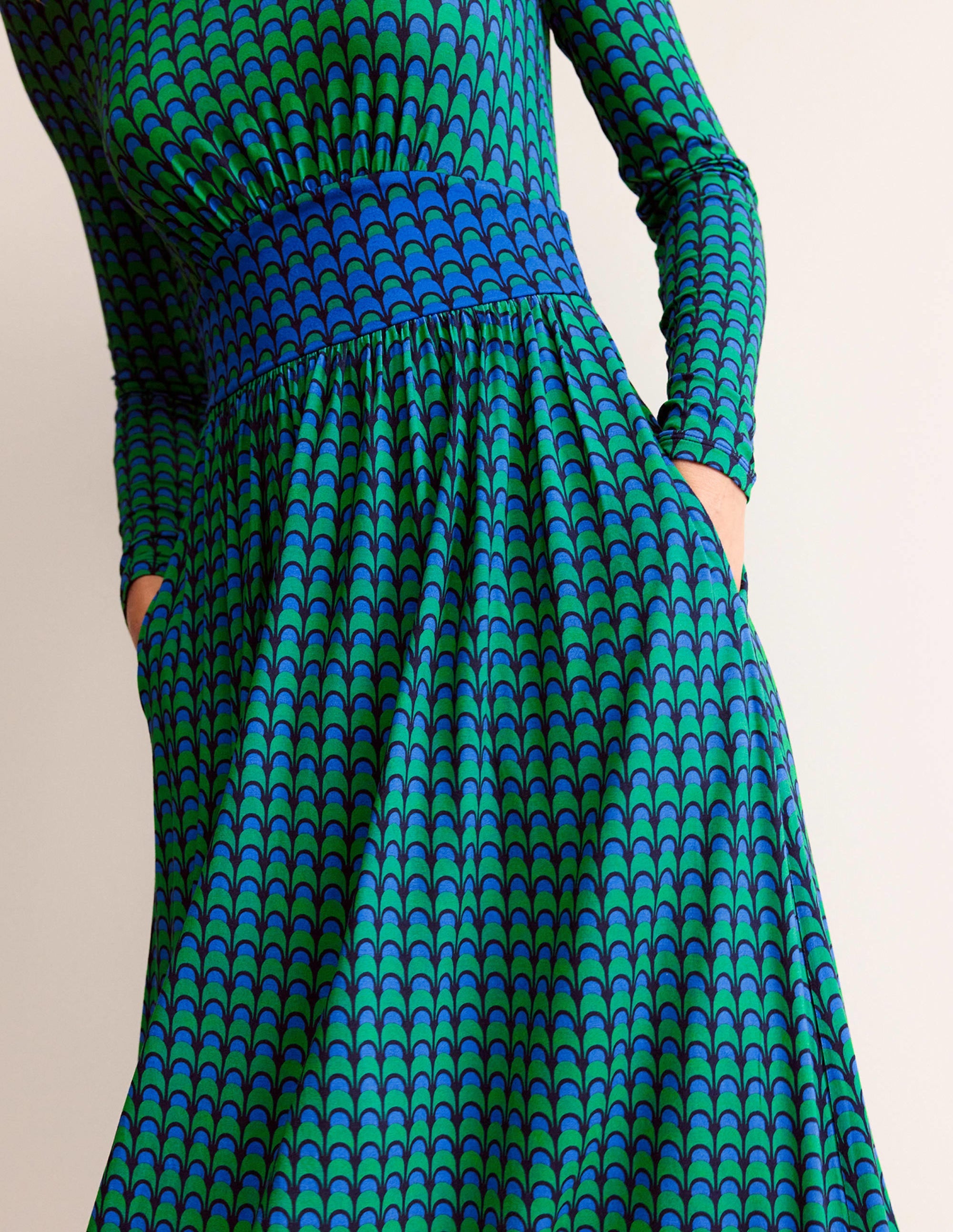 Thea Long Sleeve Midi Dress-Veridian Green, Geo Charm - Image 4