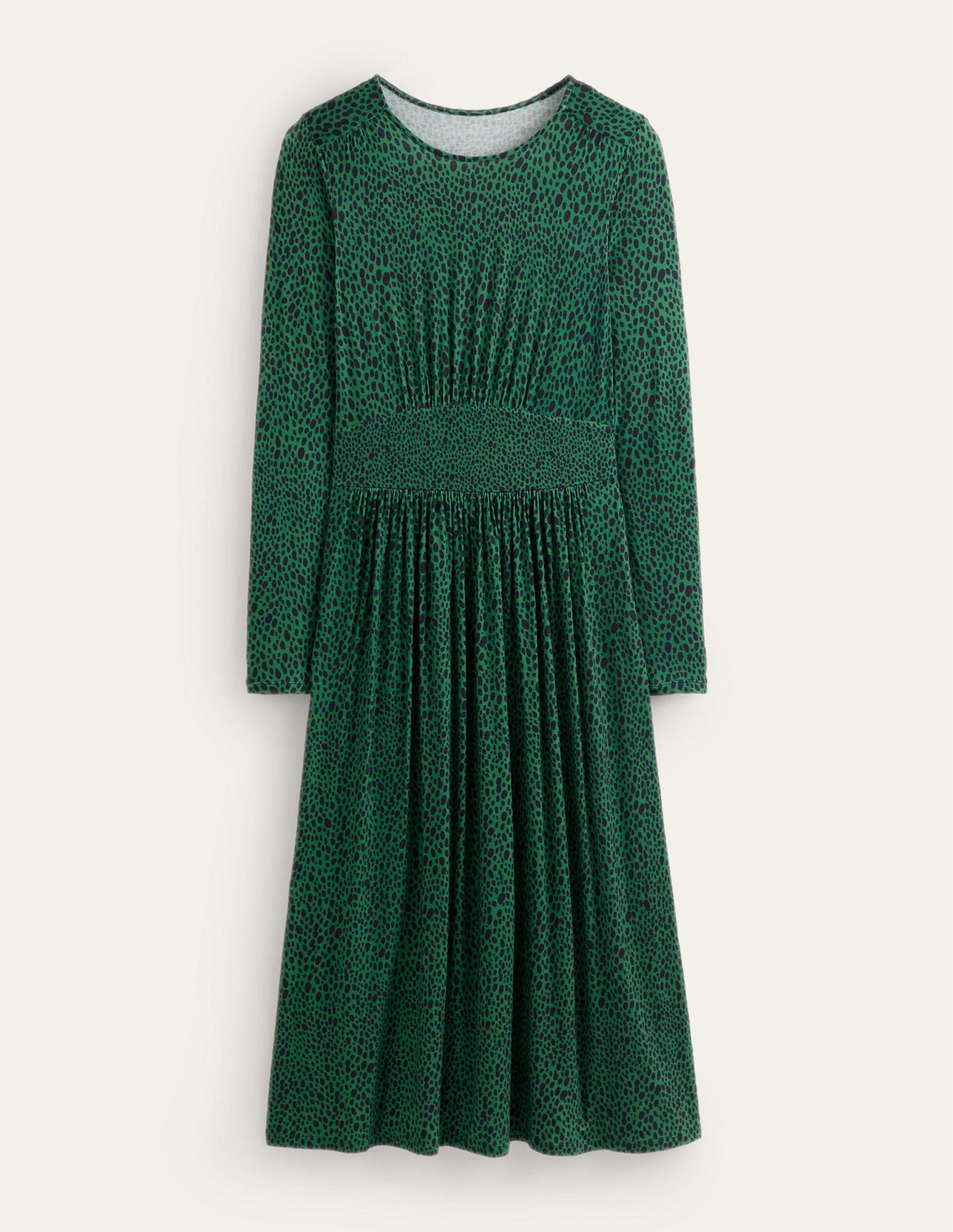 Thea Long Sleeve Midi Dress-Amazon Green, Animal Spot - Image 5