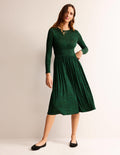 Thea Long Sleeve Midi Dress-Amazon Green, Animal Spot