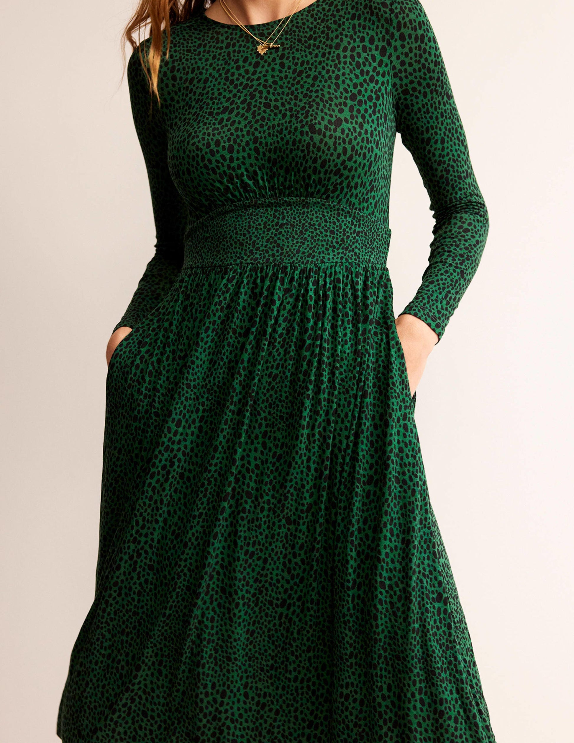 Thea Long Sleeve Midi Dress-Amazon Green, Animal Spot-2