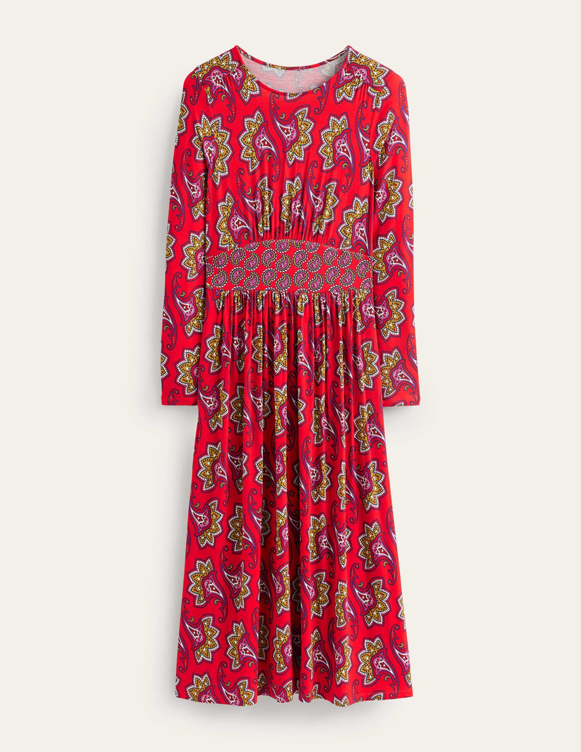 Thea Long Sleeve Midi Dress-Red, Paisley Amaryllis-6