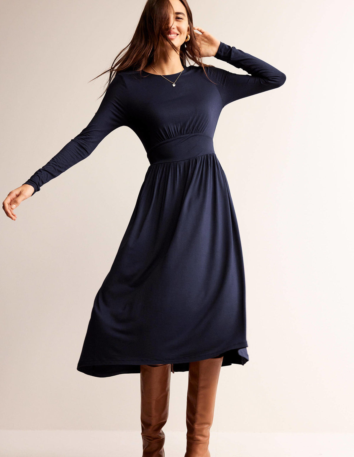 Thea Long Sleeve Midi Dress-Navy - Image 1