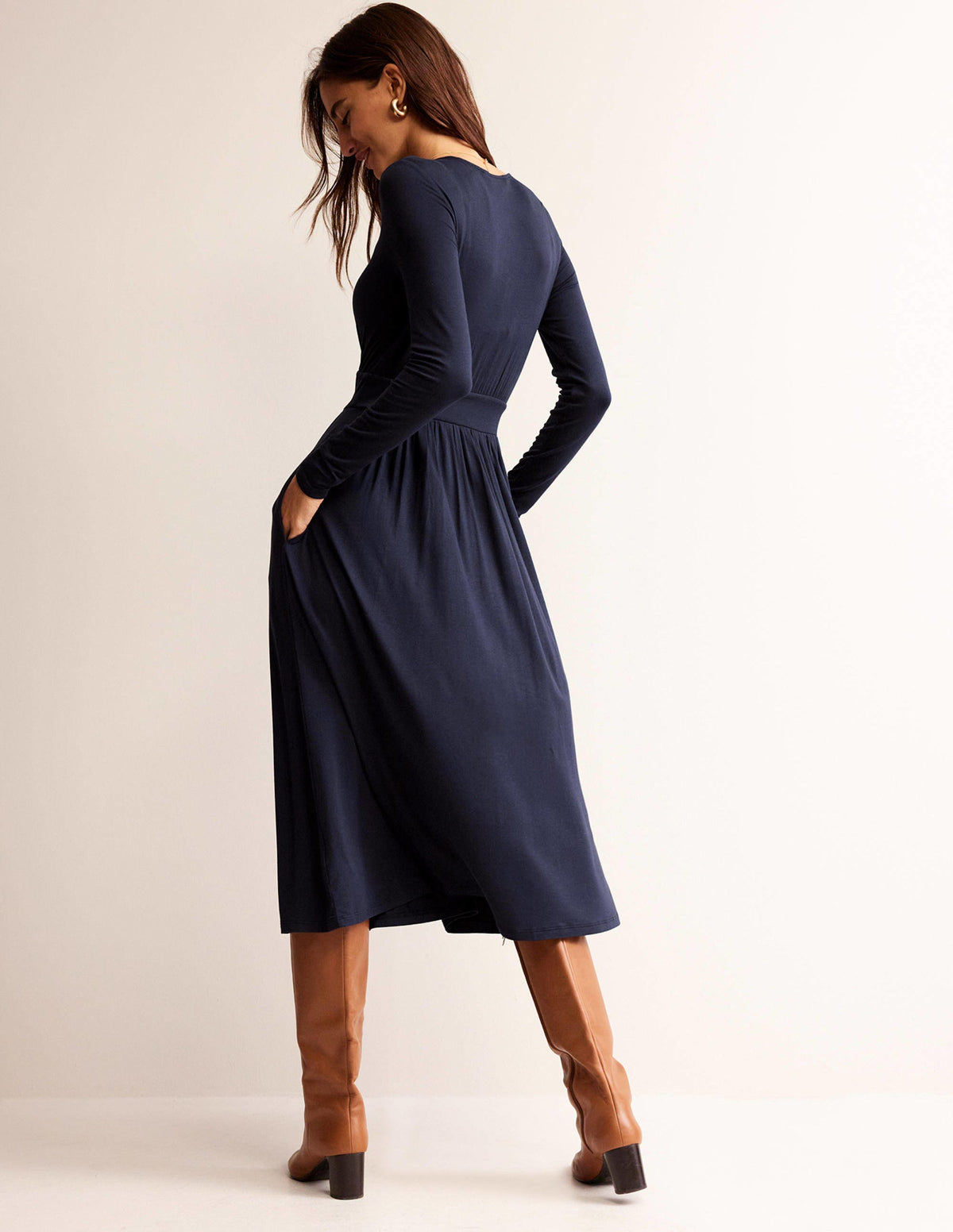 Thea Long Sleeve Midi Dress-Navy - Image 3