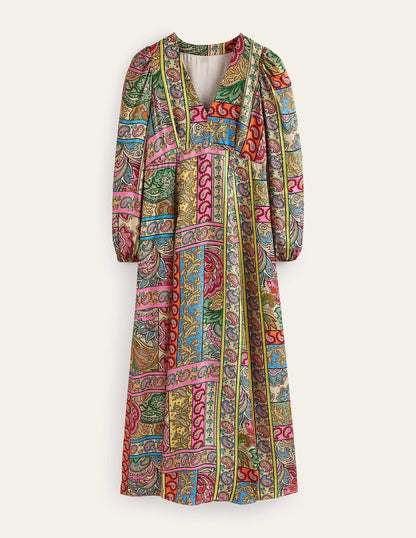 Blouson Sleeve Maxi Tea Dress-Multi, Patchwork-6