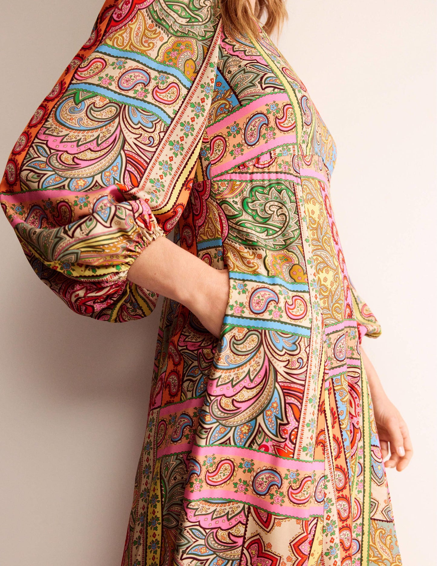 Blouson Sleeve Maxi Tea Dress-Multi, Patchwork