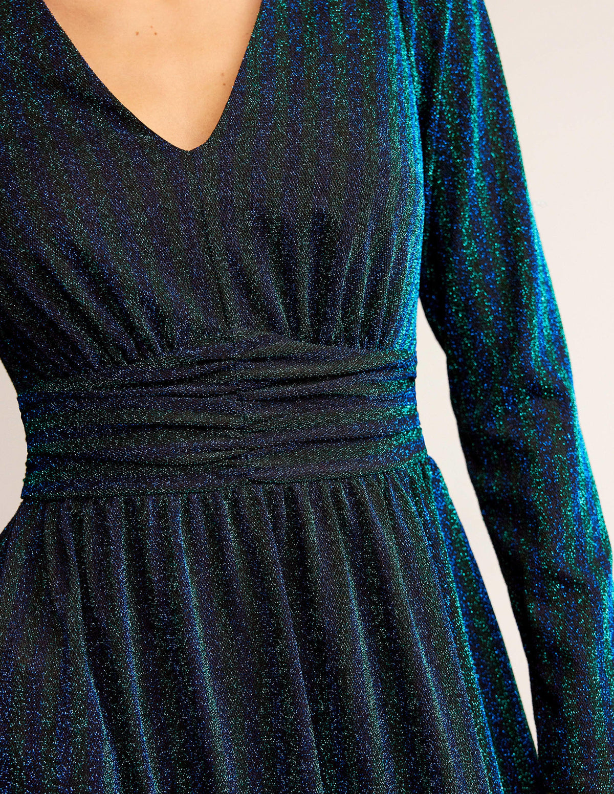 Ruched Sparkle Midi Dress-Green, Navy Stripe-2