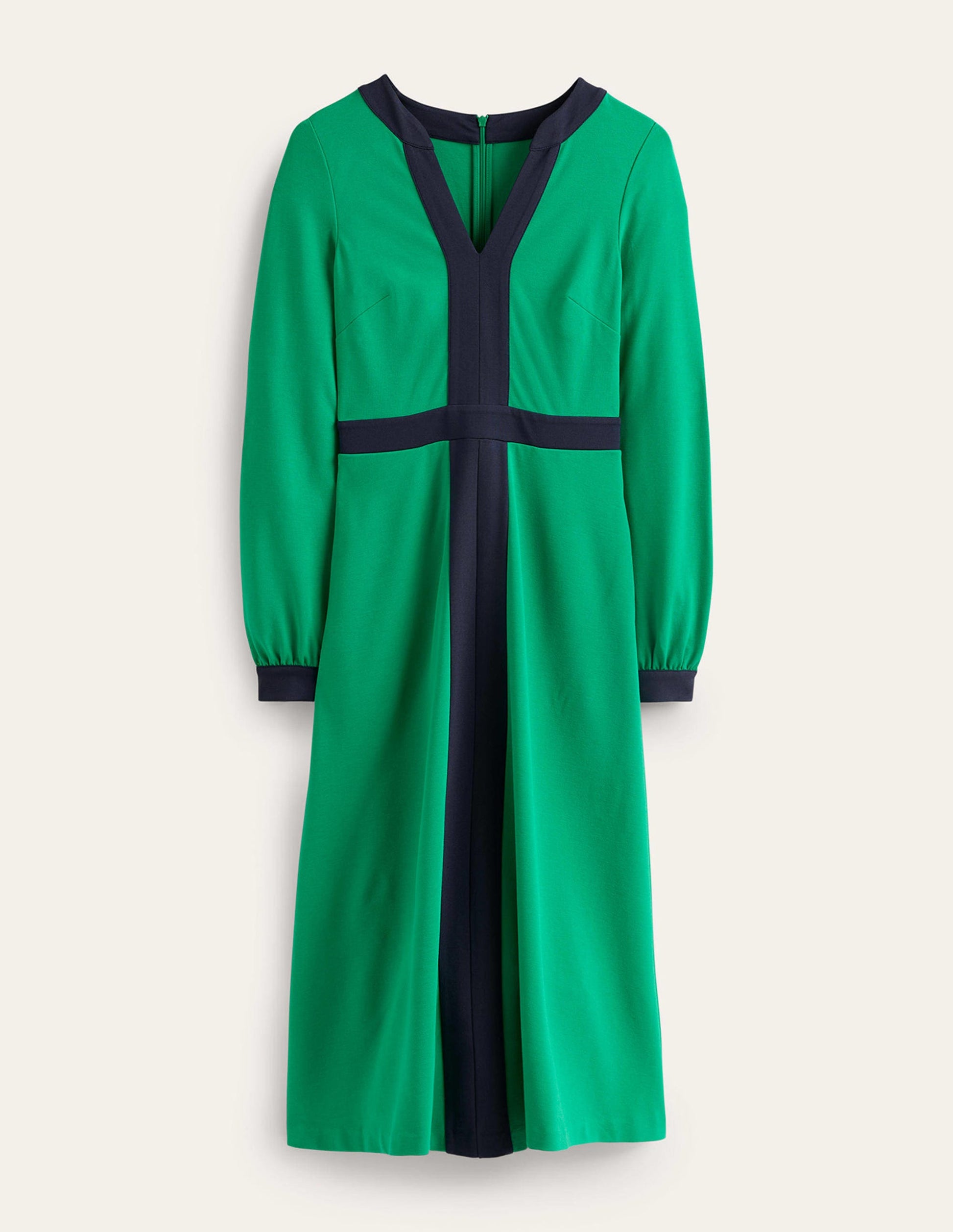 Colour Block V-Neck Midi Dress-Green and Navy-5
