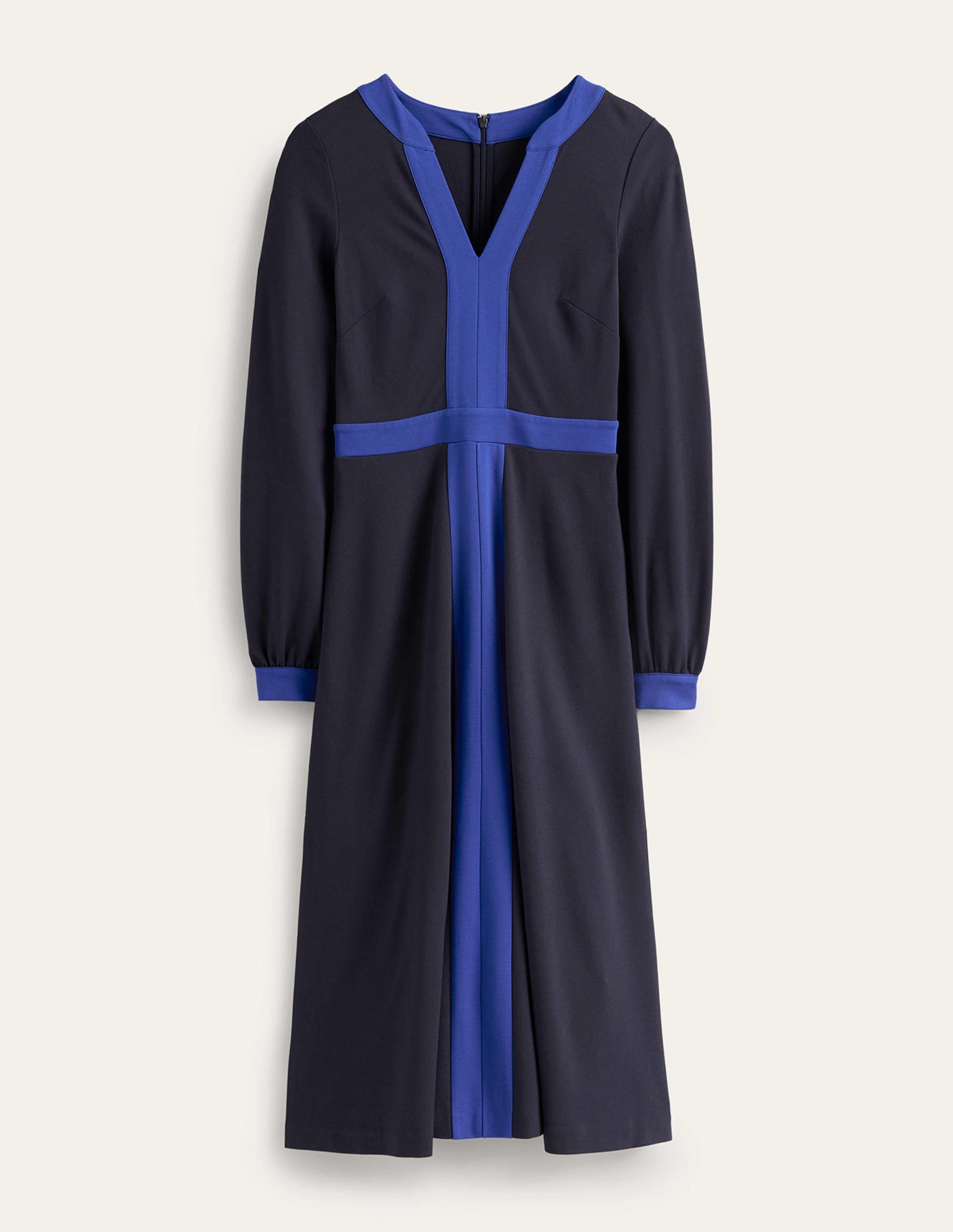 Colour Block V-Neck Midi Dress-Navy and Bright Blue - Image 5