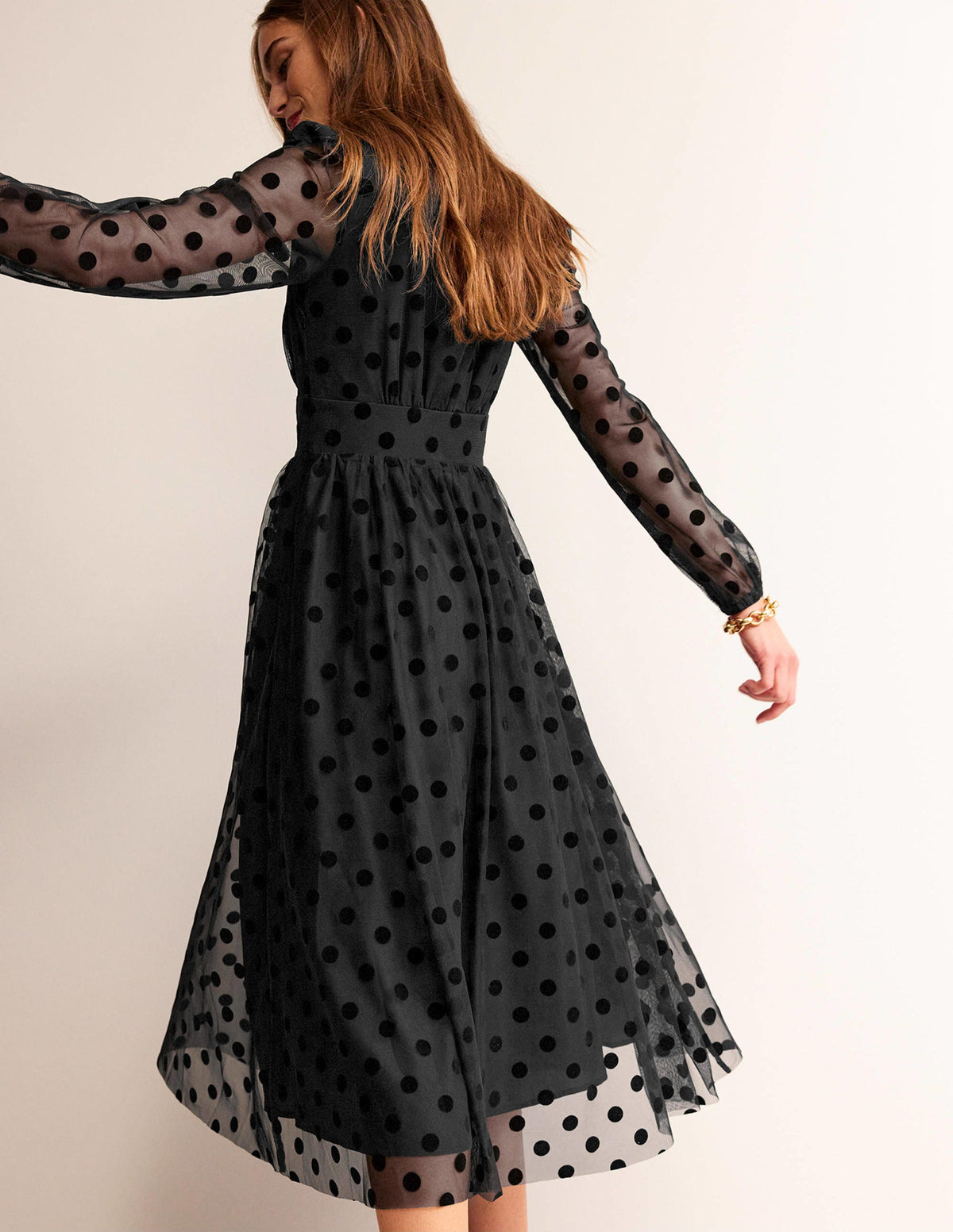 Tulle Spot Midi Dress-Black Spot - Image 3