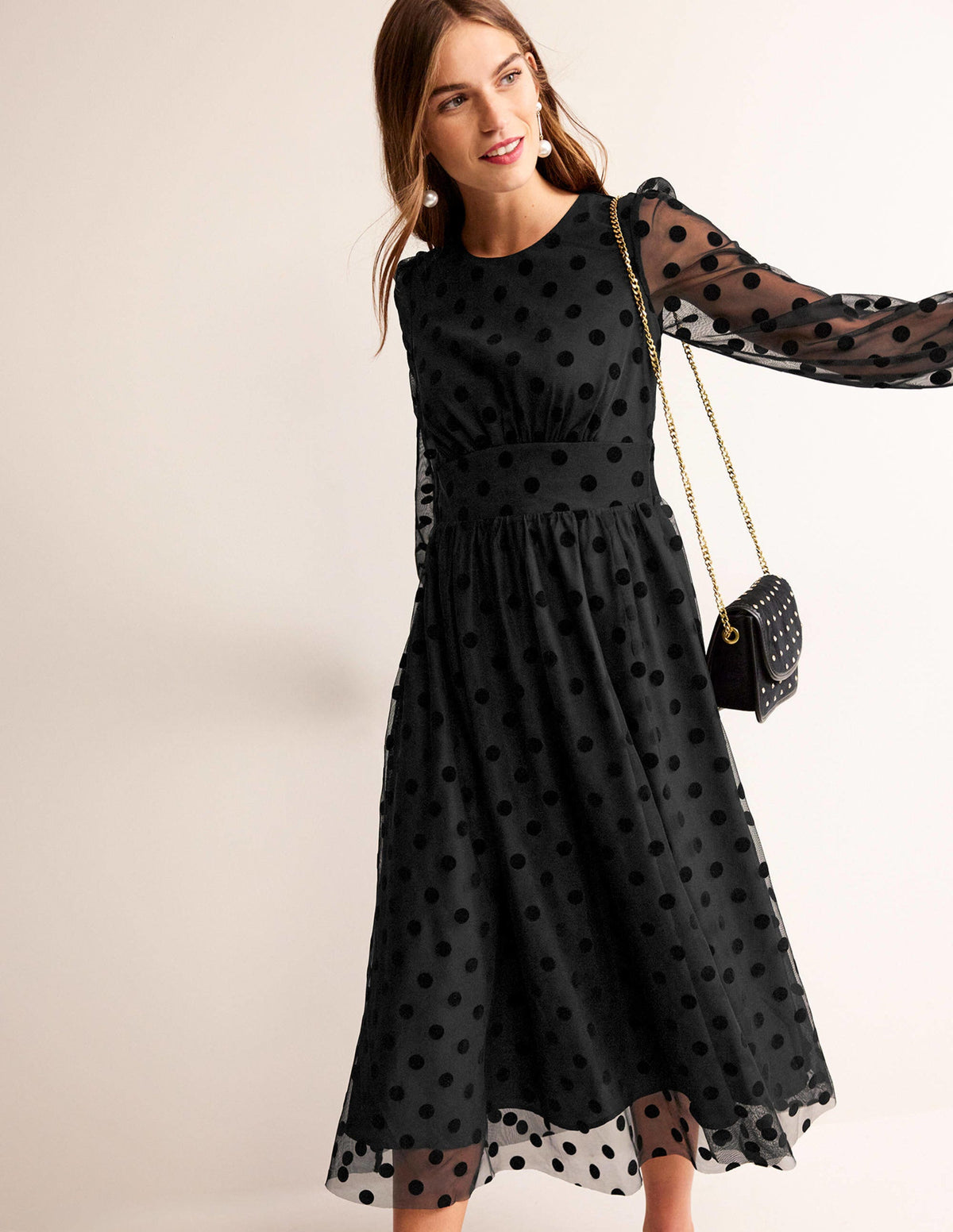 Tulle Spot Midi Dress-Black Spot - Image 4
