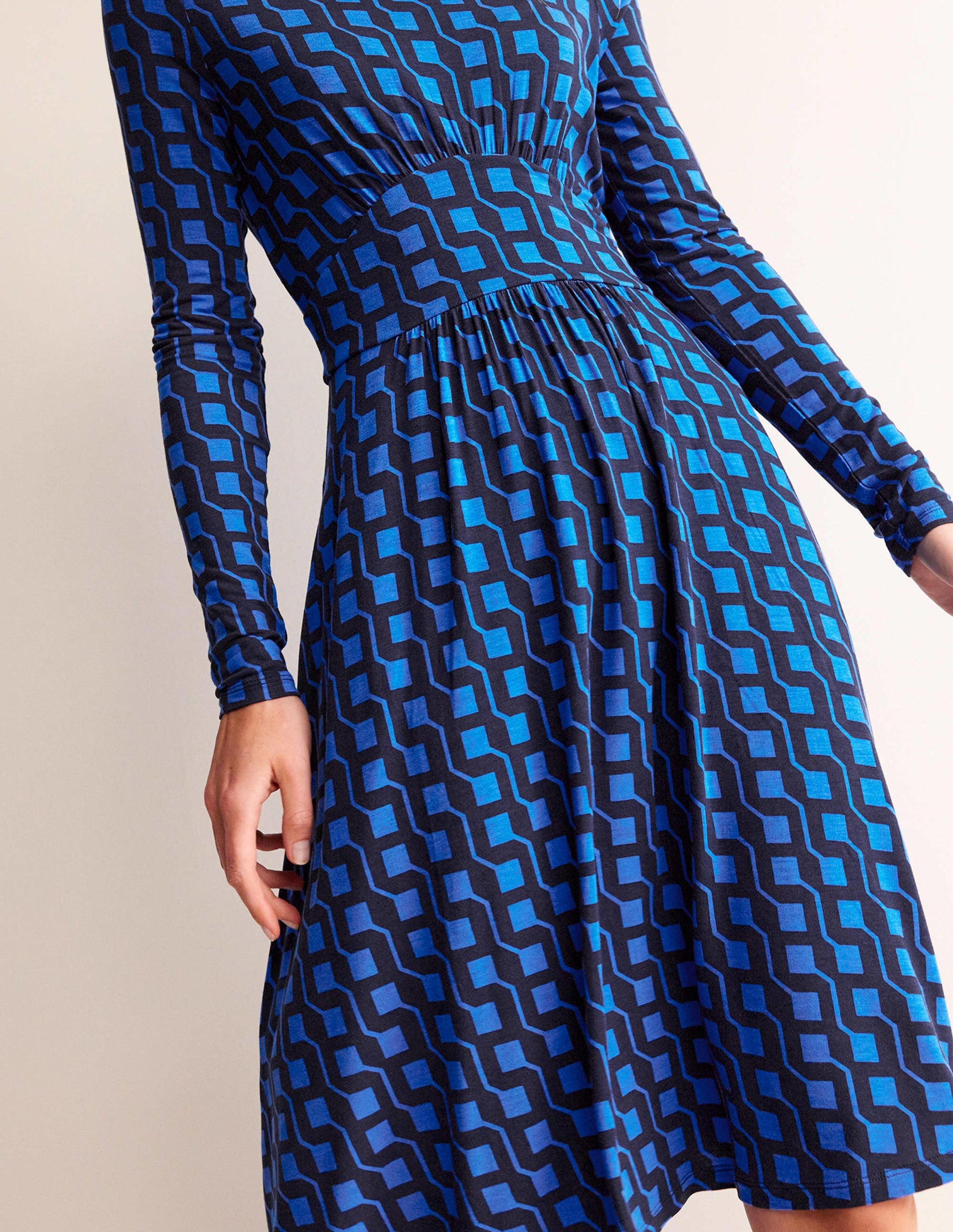 Thea Short Jersey Dress-Bright Cobalt, Cube Geo-2