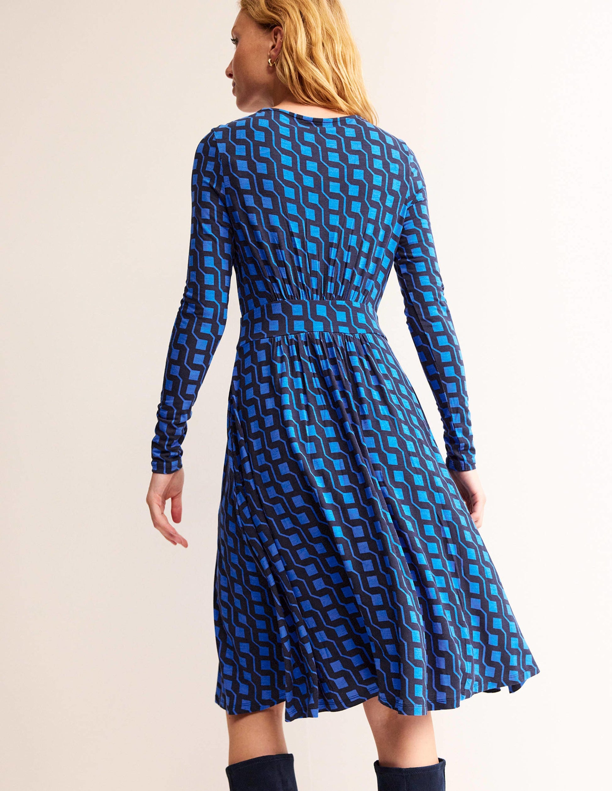 Thea Short Jersey Dress-Bright Cobalt, Cube Geo-3