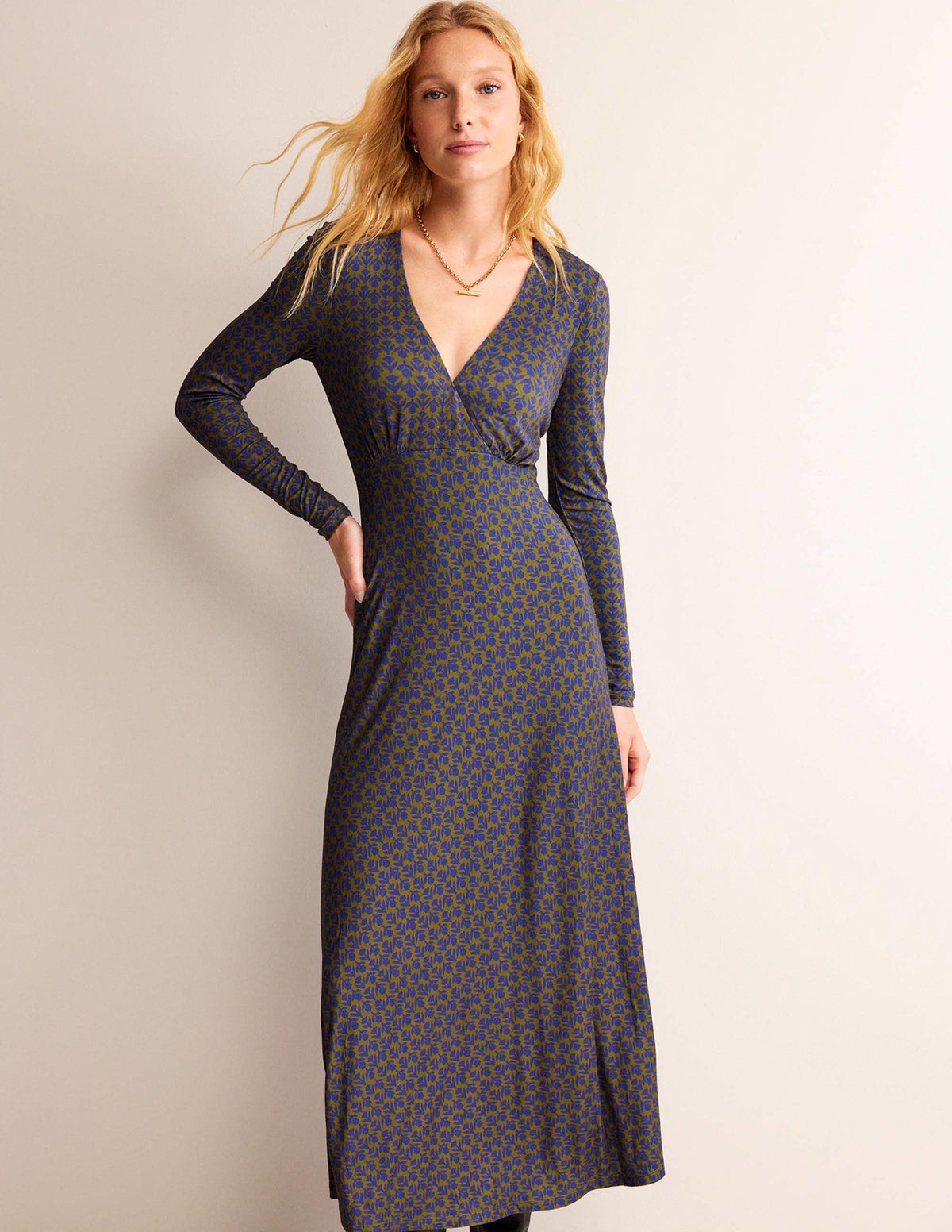Long Sleeve Jersey Tea Dress-Sapphire Blue, Tulip Pop-1