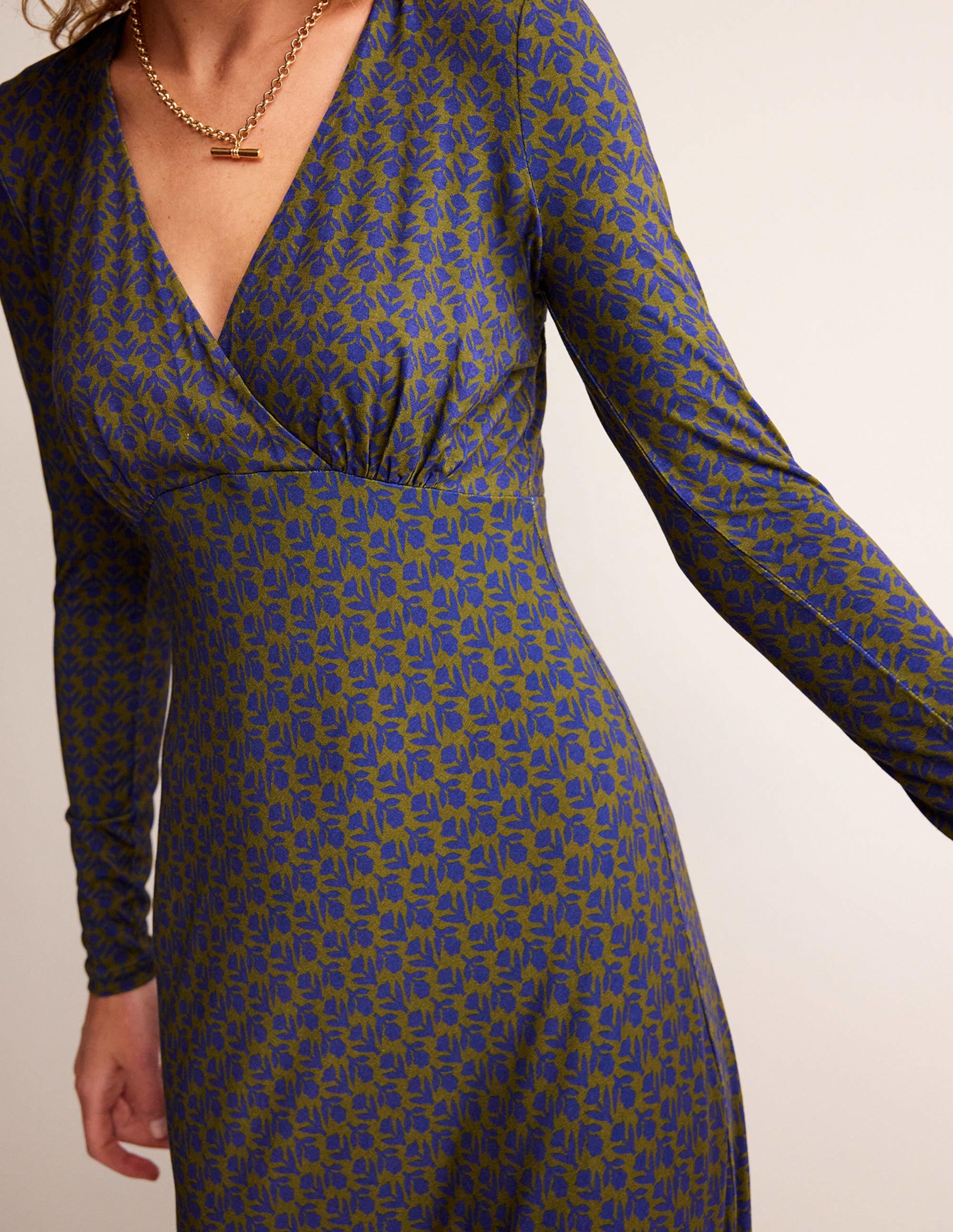 Long Sleeve Jersey Tea Dress-Sapphire Blue, Tulip Pop - Image 2