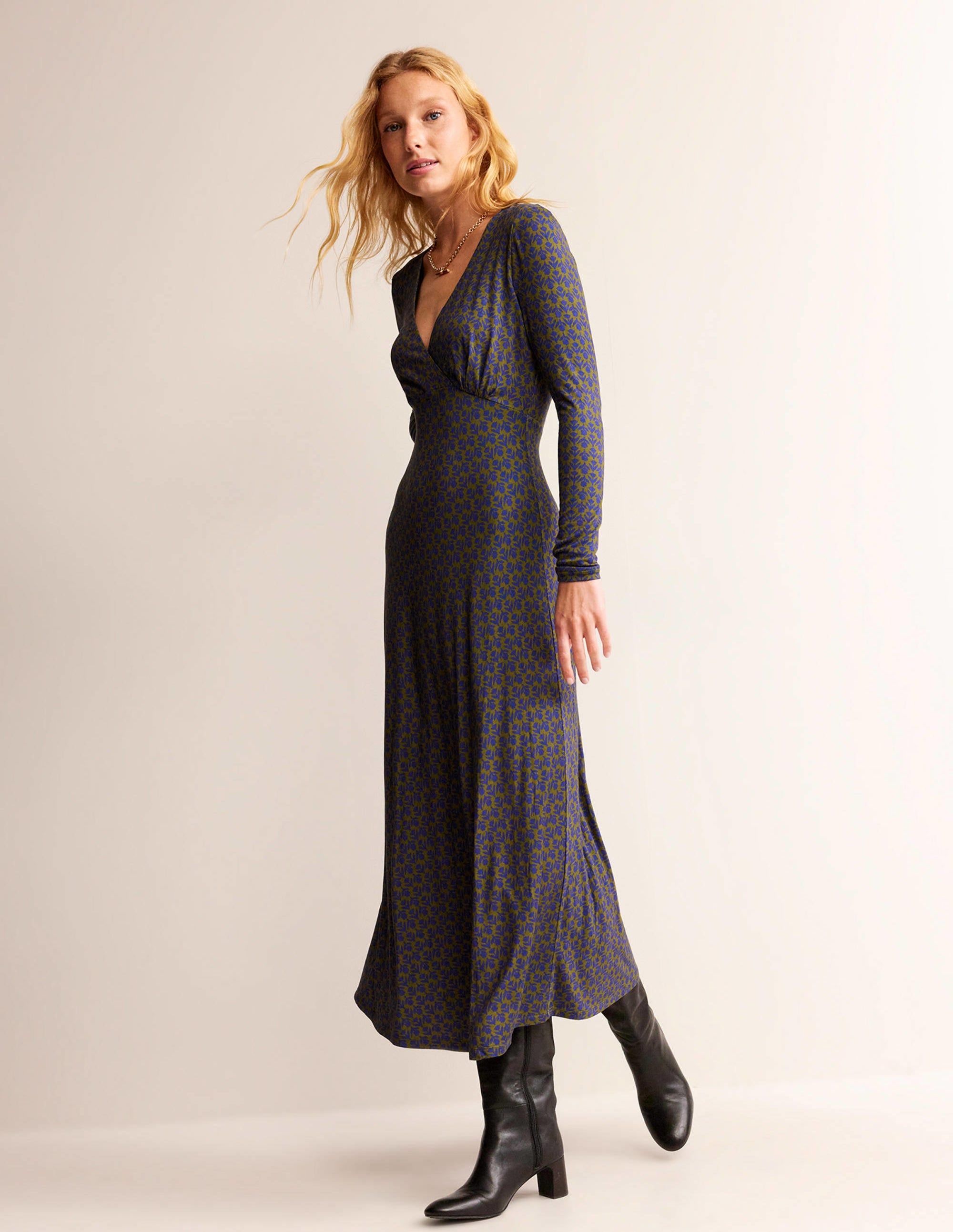 Long Sleeve Jersey Tea Dress-Sapphire Blue, Tulip Pop - Image 3
