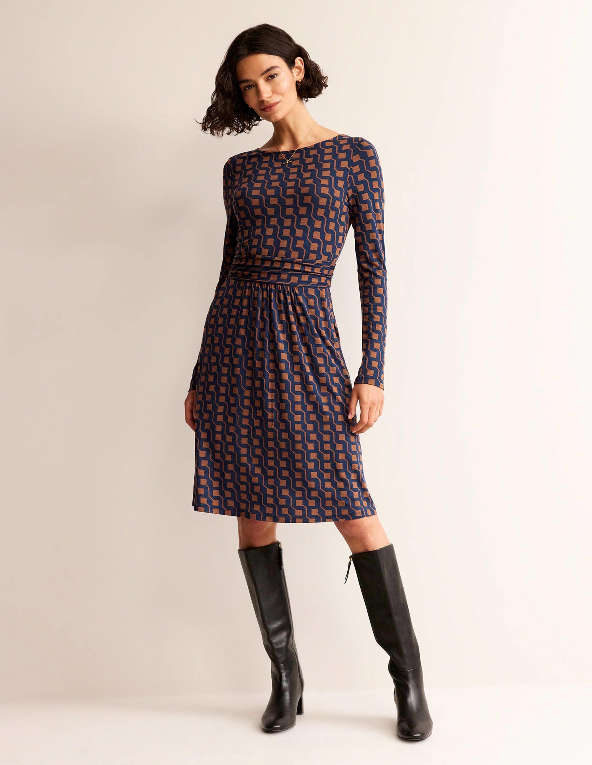 Abigail Jersey Dress-Cognac, Cube Geo-1
