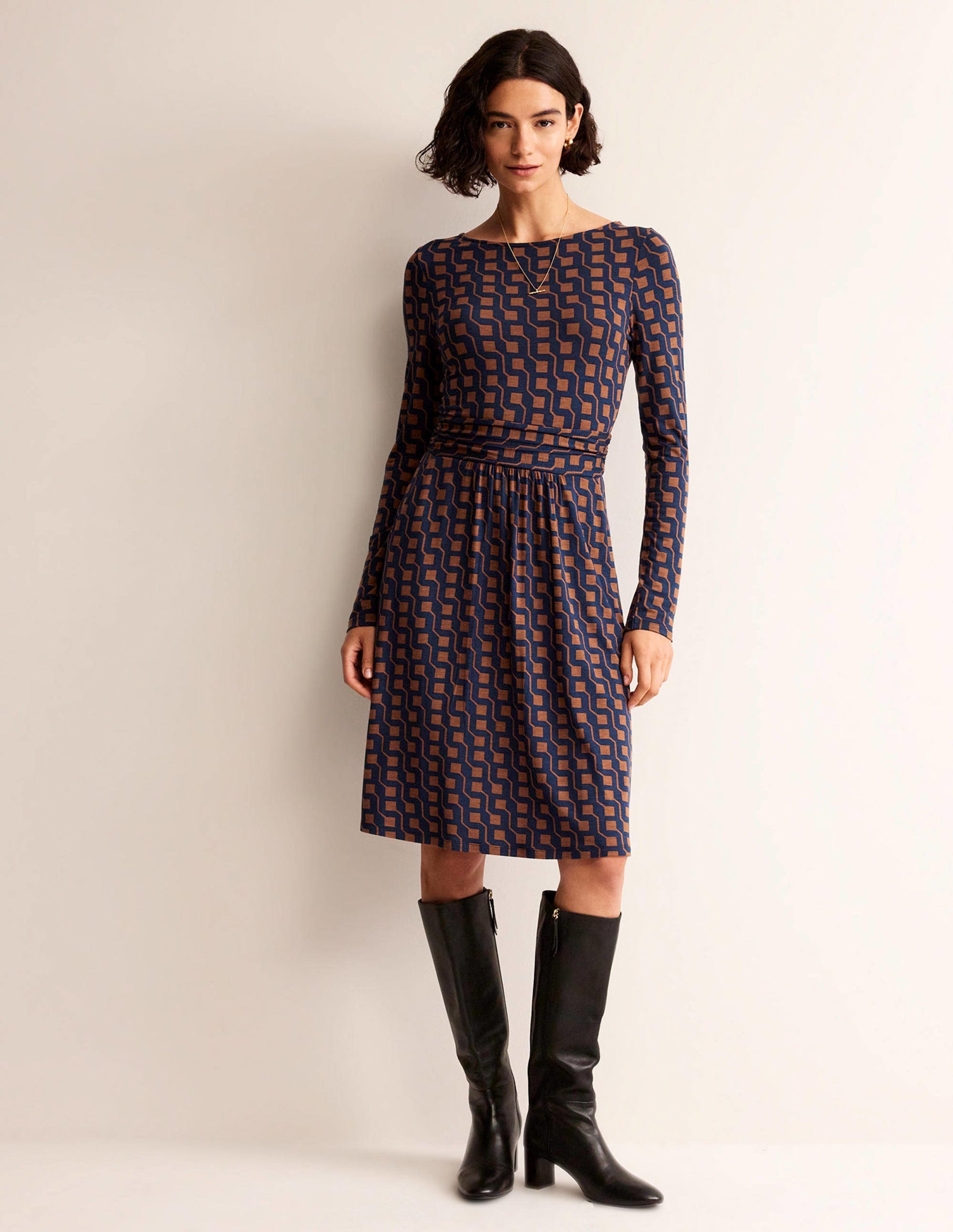 Abigail Jersey Dress-Cognac, Cube Geo-5