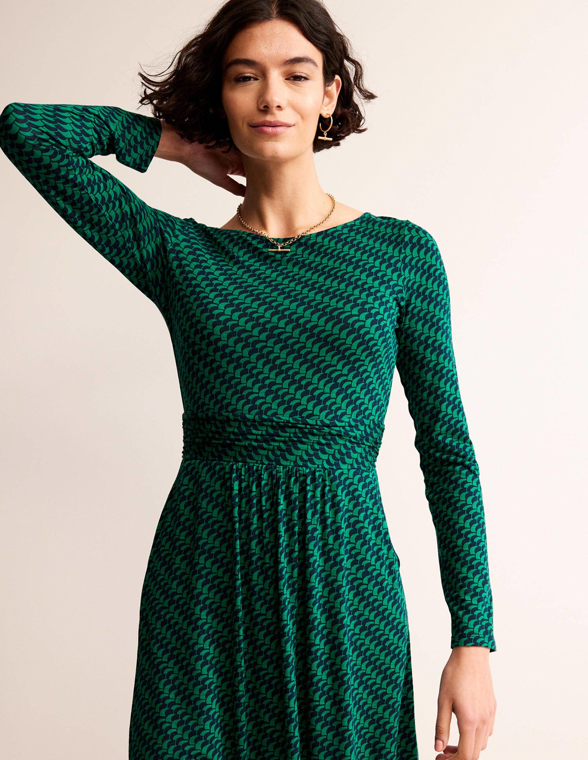 Abigail Jersey Dress-Veridian Green, Geo Fall-1