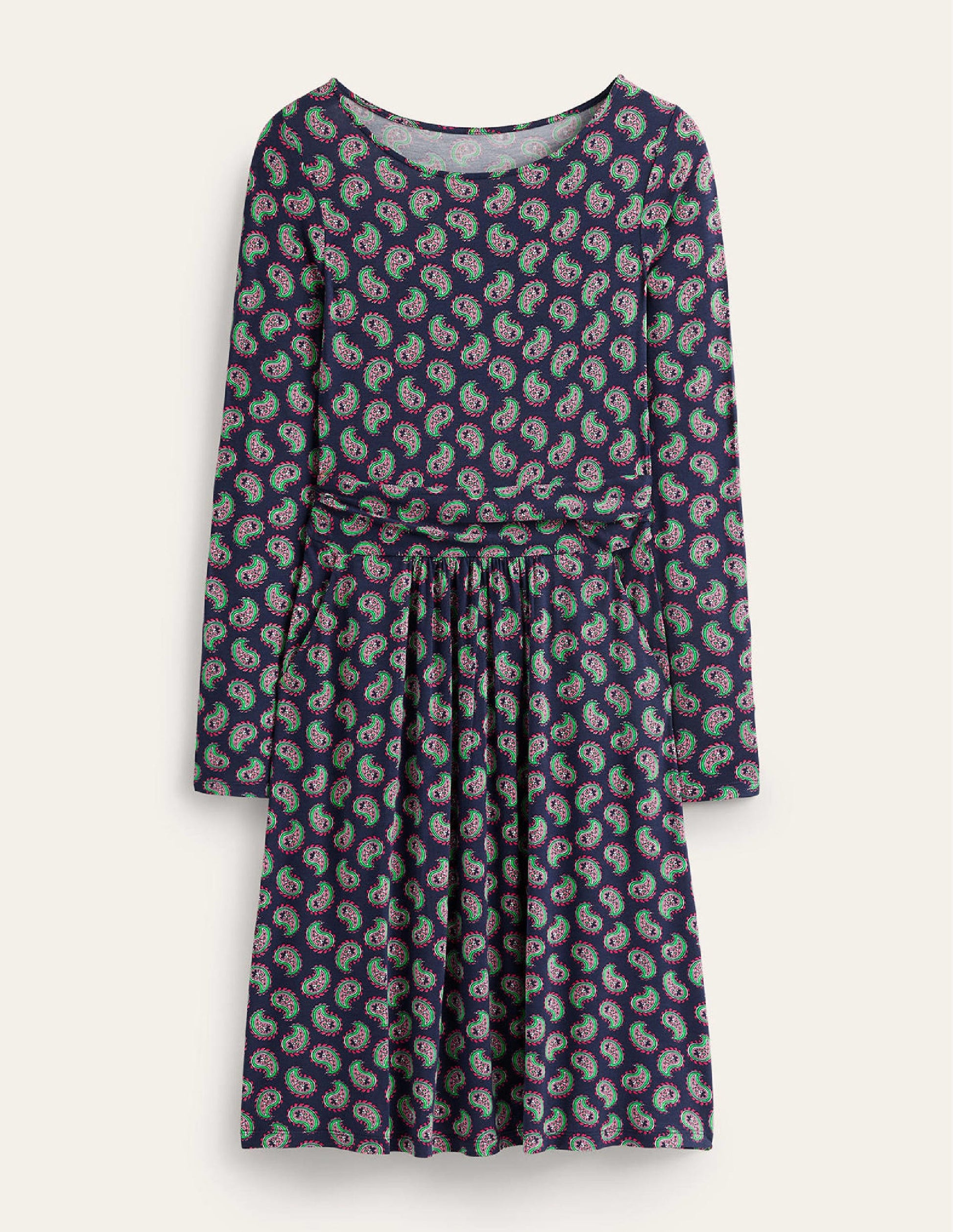 Abigail Jersey Dress-Navy, Paisley Bunch-5