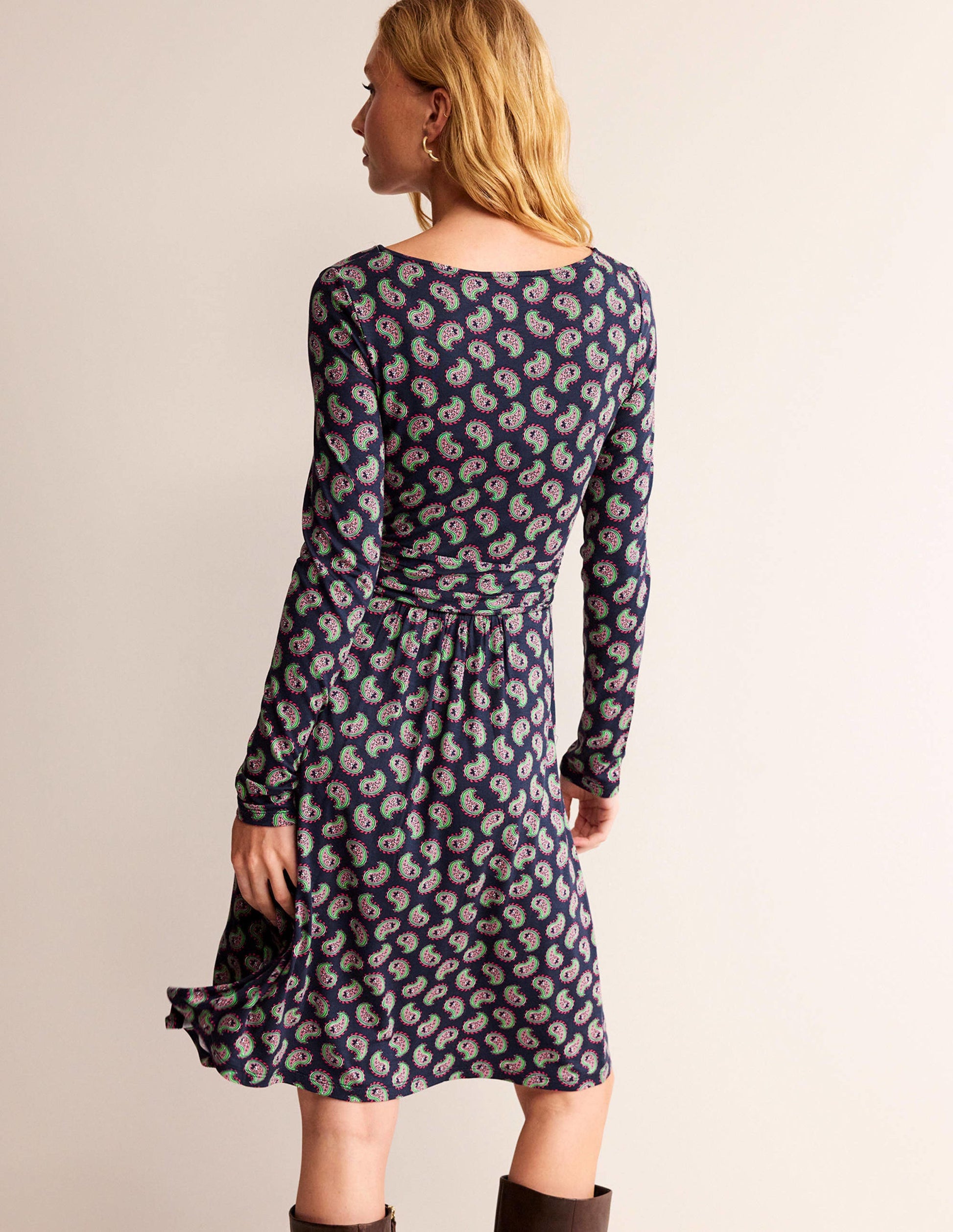 Abigail Jersey Dress-Navy, Paisley Bunch-3