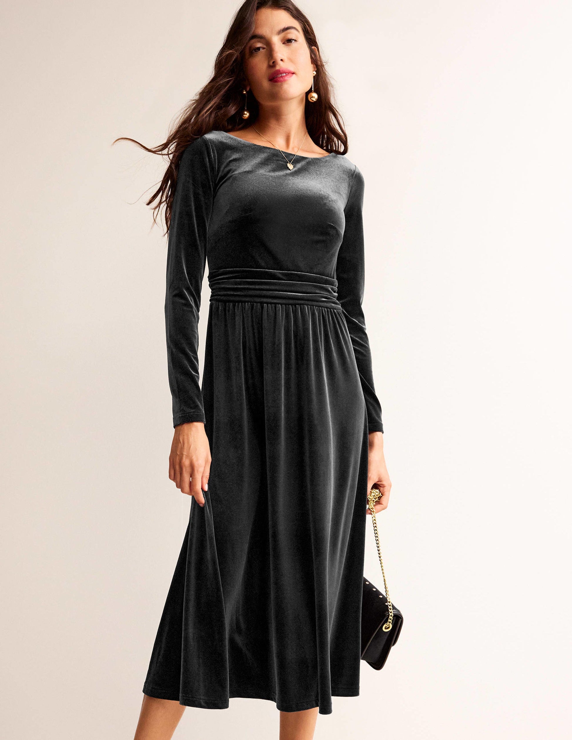 Abigail Velvet Midi Dress-Black-2
